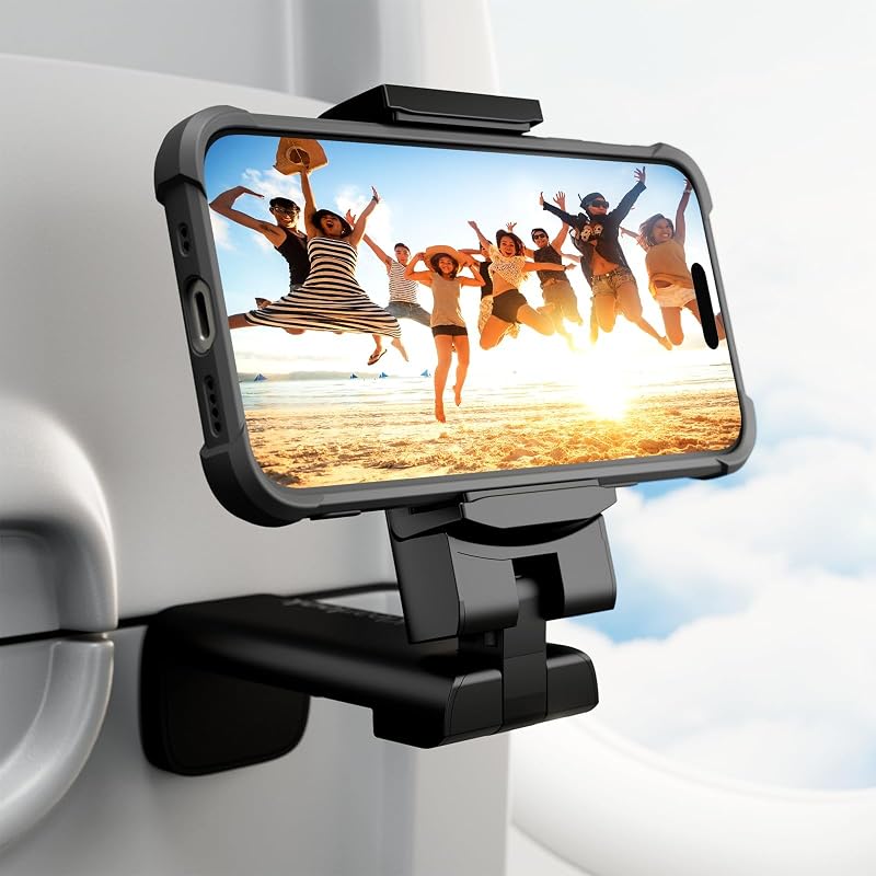 Klearlook Airplane Phone Holder, Universal Travel Essentials Phone Mount for Flight with 360° Rotation, Handsfree Pocket Size Phone Stand, Travel Must Haves for Flying, Tray Table, Desk