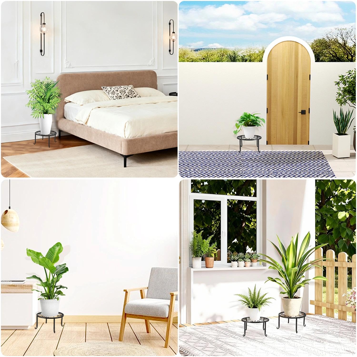 Tissting Support pour Plantes en Métal, Jardinières D'intérieur et D'extérieur, Support Robuste pour Pots de Fleurs, Support pour Plantes en Fer à Une Seule Couche, Support pour Pots(Large-Le Noir)