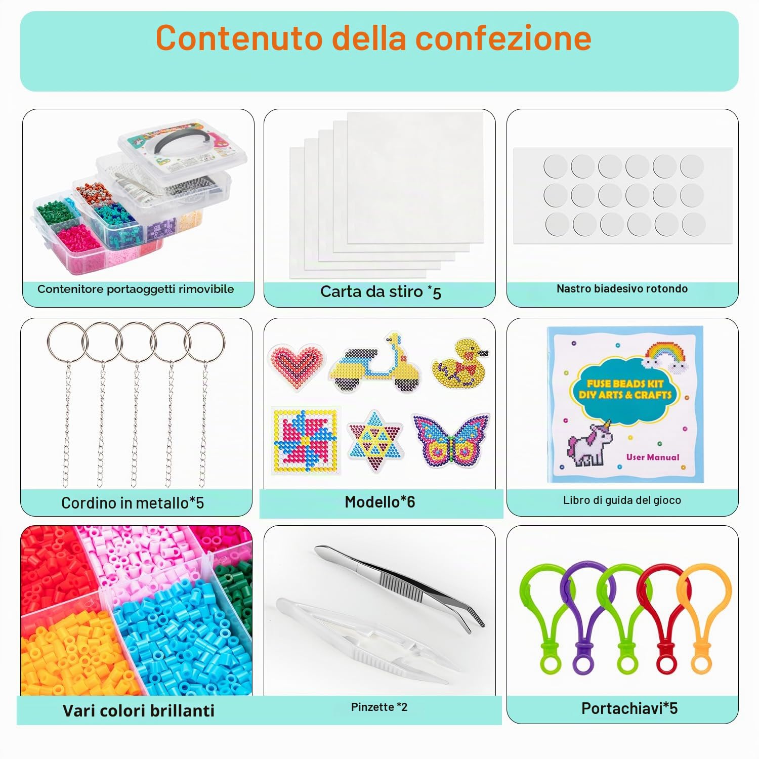 SLEMAKO Perline da Stirare, 10600 creativo Perline a Fusione con Custodia Trasparente, 6 Pegboard, Guida Utente, Set Creativo per Gioielli e Decorazioni Fai Da Te, 5MM Idea Regalo per Bambini e Natale