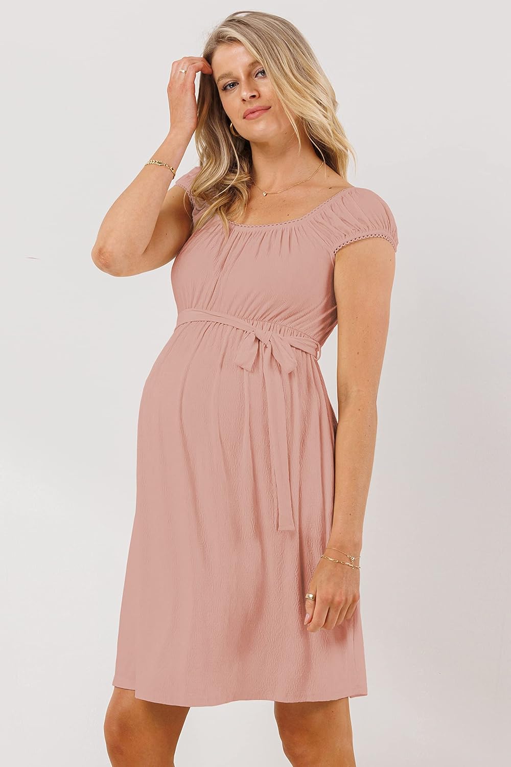 LaClef Women's Cap Sleeve A Line Mini Maternity Dress