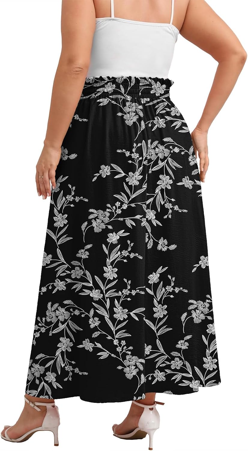 Xpenyo Womens Plus Size Maxi Skirts Summer Elastic High Waisted Boho Casual Beach Flowy Swing Long Skirts with Pockets - Image 2