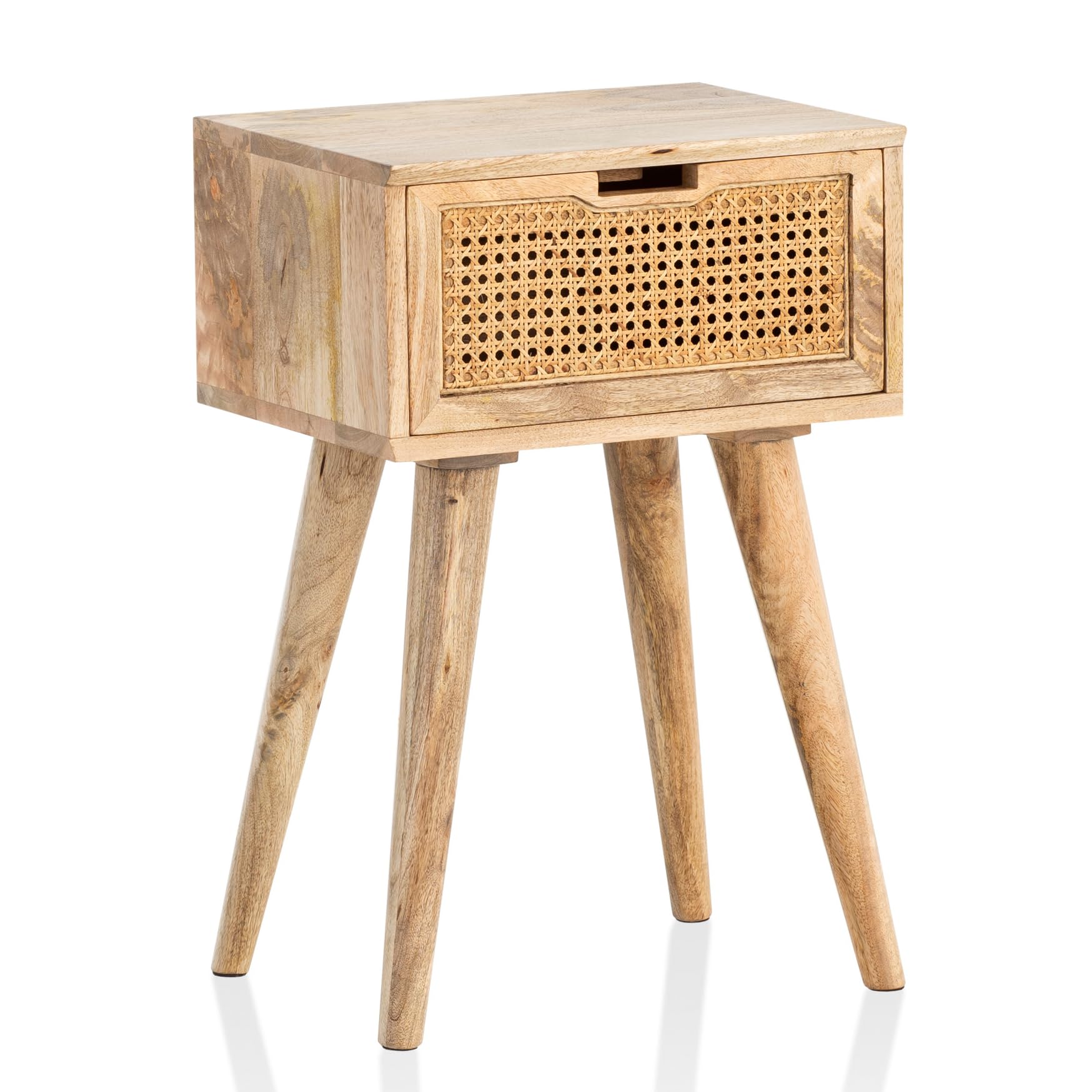 Wohnling Nachttisch 40x30x60 cm Mango Massivholz Wiener Geflecht Braun
