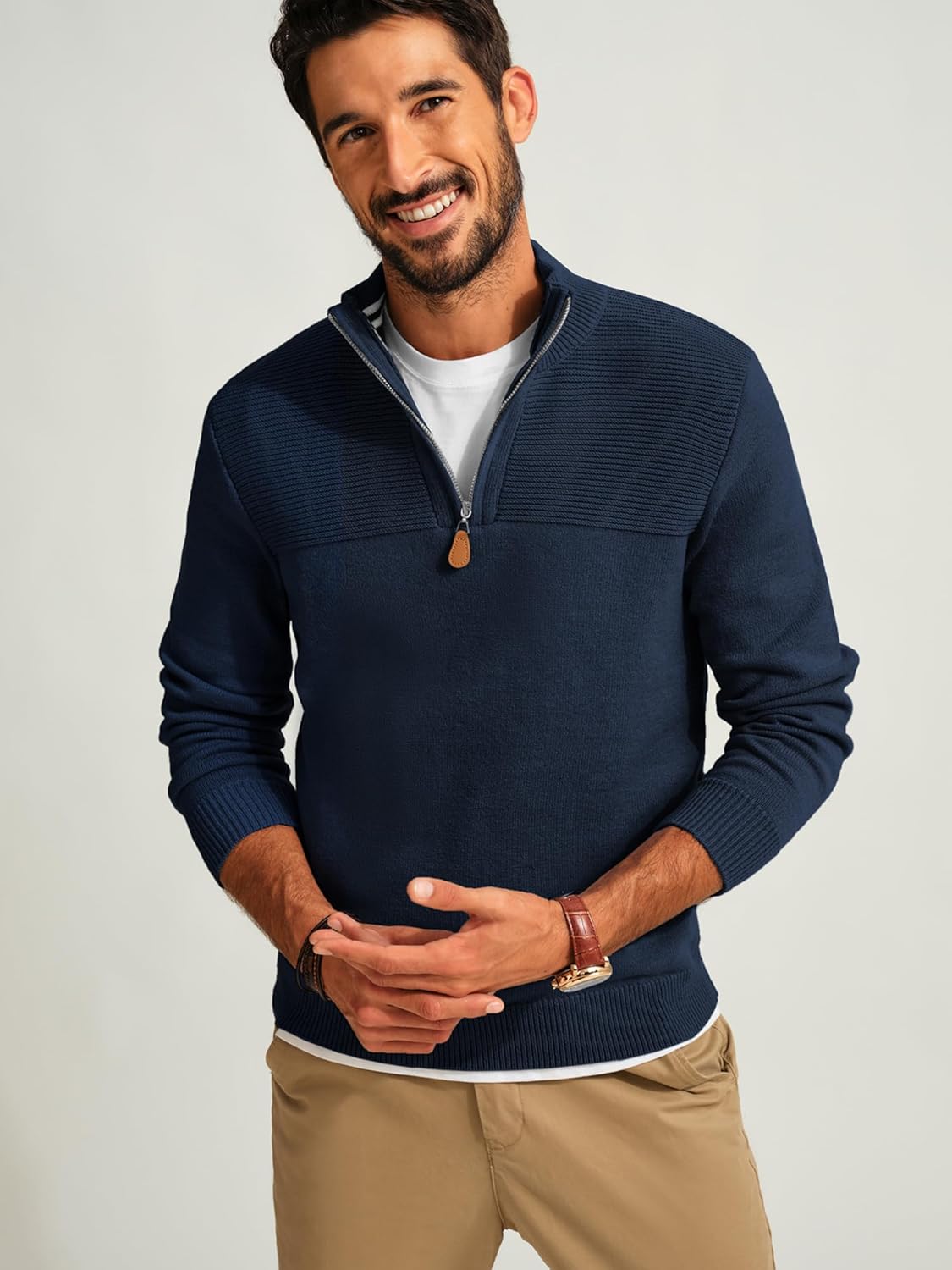 PJ PAUL JONES Men's Quarter Zip Sweater Slim Fit Casual Pullover Sweater Mock Neck Polo Sweaters - Image 7