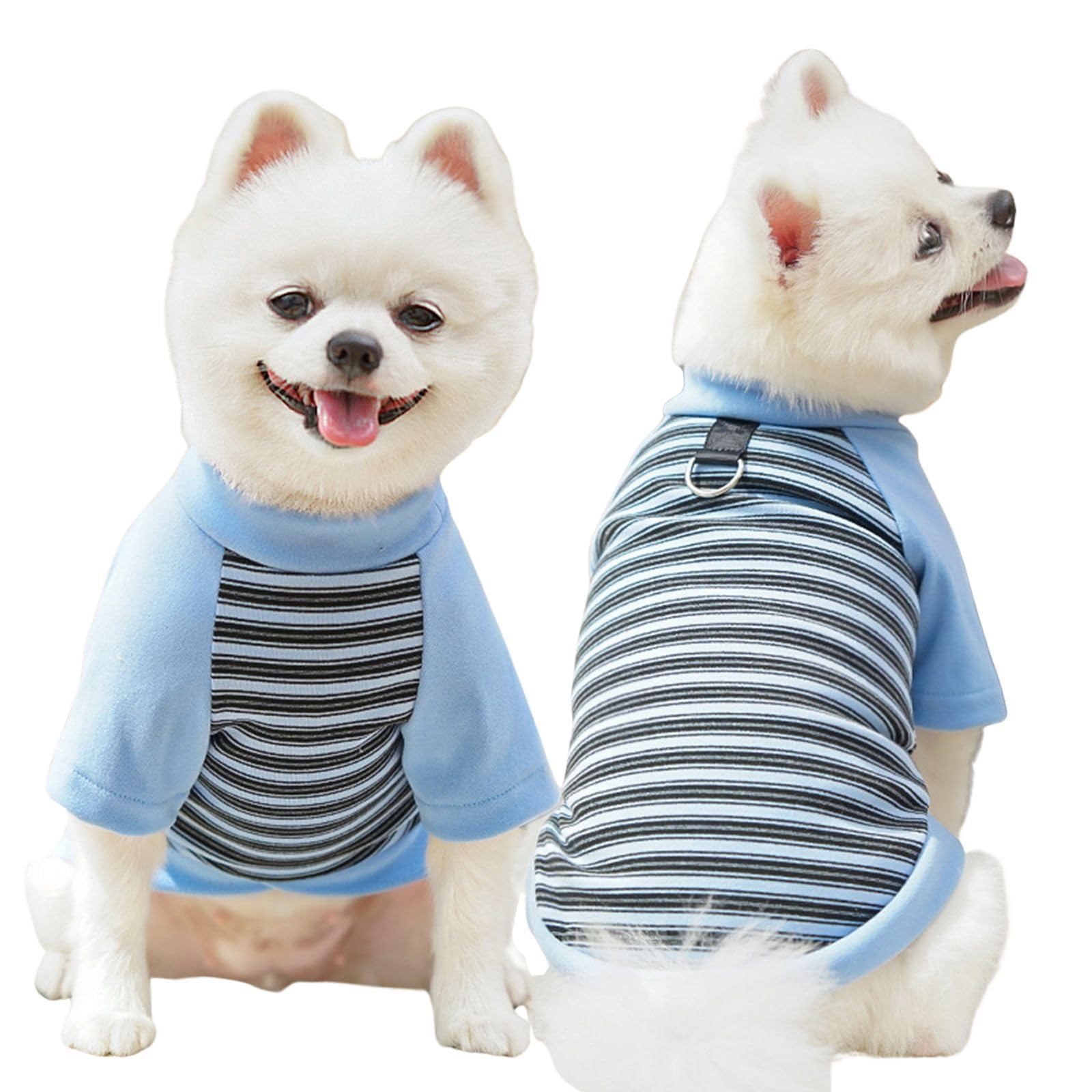 Dog Jumper - Striped Dog Sweatshirts with D Ring, Soft Warm & Lightweight Pullover for (1-40kg) Dogs, Basic Pets Outfit for Chihuahua Schnauzer Shih Yorkie French Bulldog (Blue,XL)