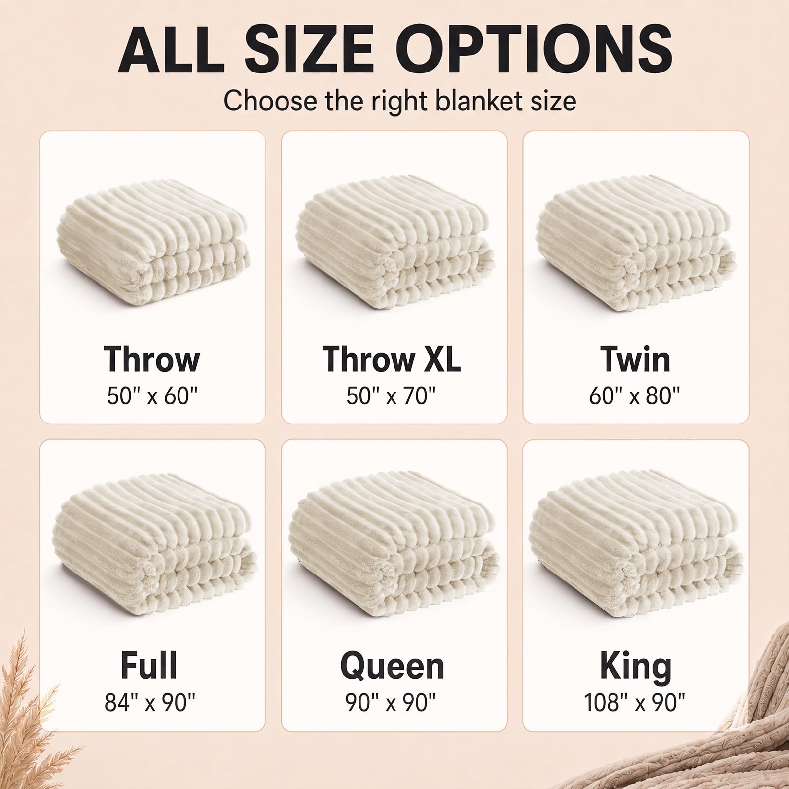HIMEET Beige King Size Blanket for Bed, 300GSM Ribbed Fleece, 108 x 90 in view 9