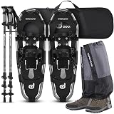 Odoland 21/25/30 Inch Snowshoes with Trekking Poles for Men Women Youth, Waterproof Snow Leg Gaiters and Carrying Bag, Lightweight Aluminum, Heel Lift, Snow Shoes Easy to Wear Black (with Gaiters) 21'(80-120lbs)