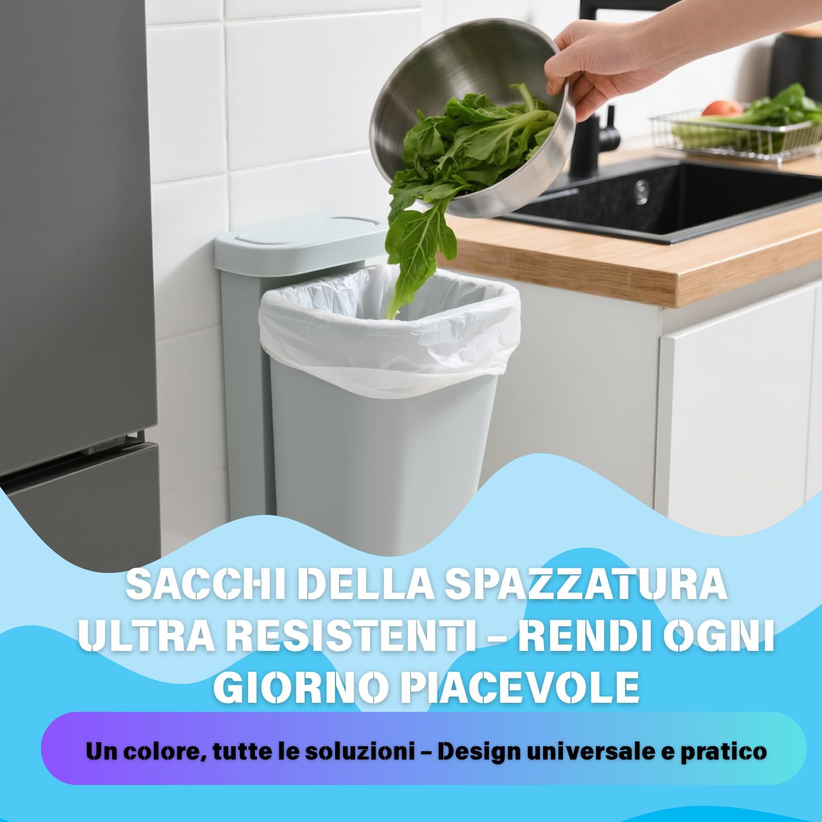 XUXRUS Sacchi Immondizia 15L Sacchetti Sacchetti Umido Colorato Resistenti e Durevoli, Anti-Strappo e Anti-Perdite, 100 Pezzi Sacchetti Spazzatura Piccoli per Bagno, Cucina, Ufficio, Facili da Usare