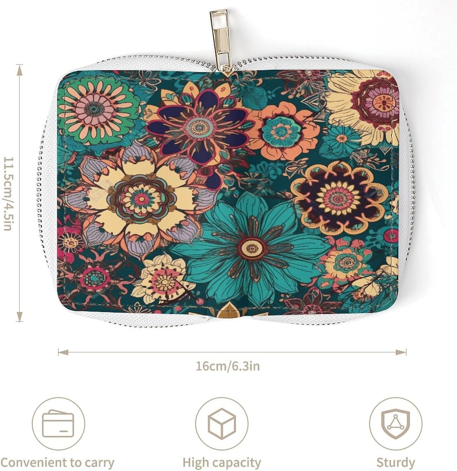 Bohemian Flower Card Holder RFID Blocking,Credit Card Wallet for Women And Men,Card Case Organizer Bag with Zipper