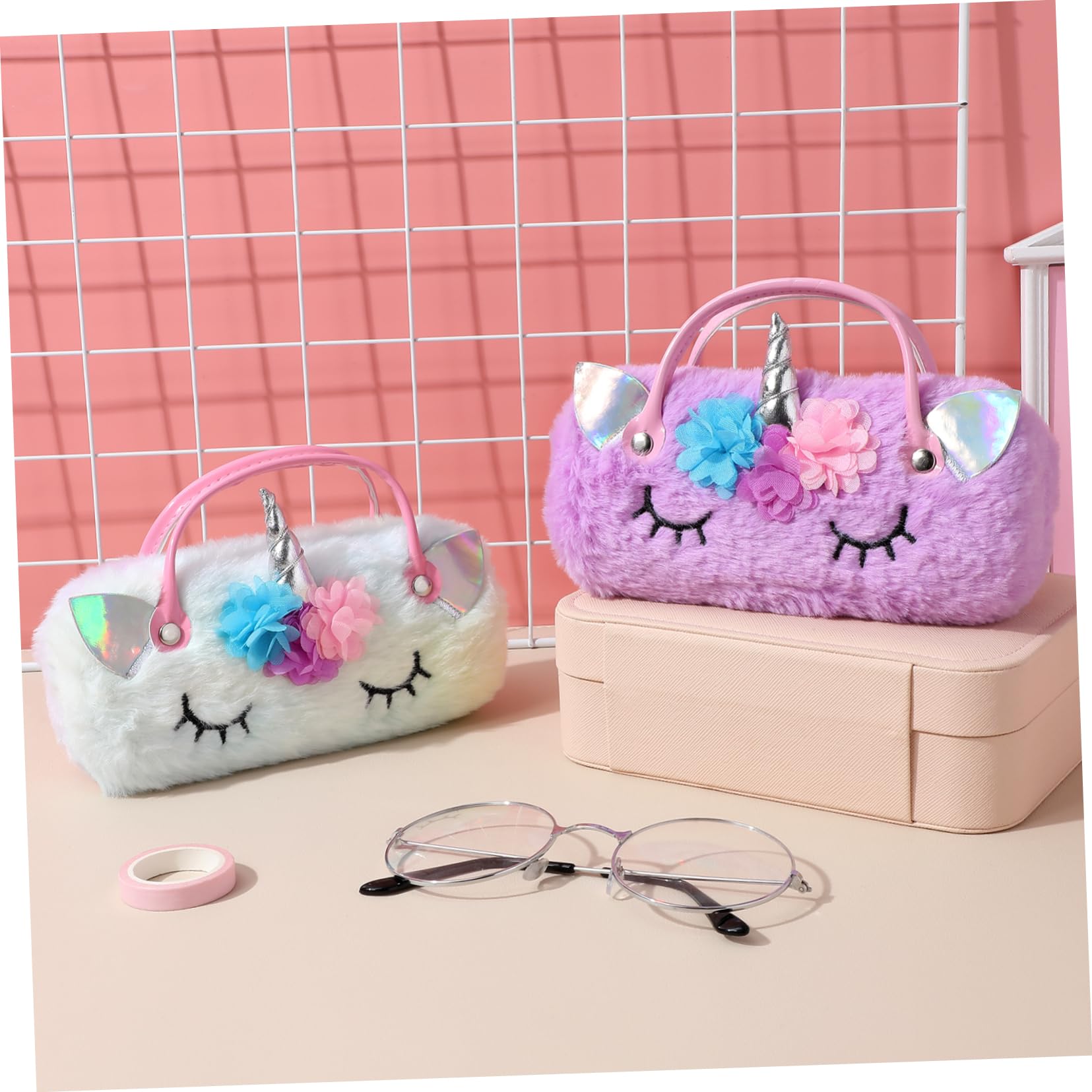 BESPORTBLE Custodia per Occhiali Unicorno Portatile 2 Pezzi Microfibra | Peluche Pu, per Lettura e Sole, Uso Quotidiano e Viaggio, Semplice e Fashion