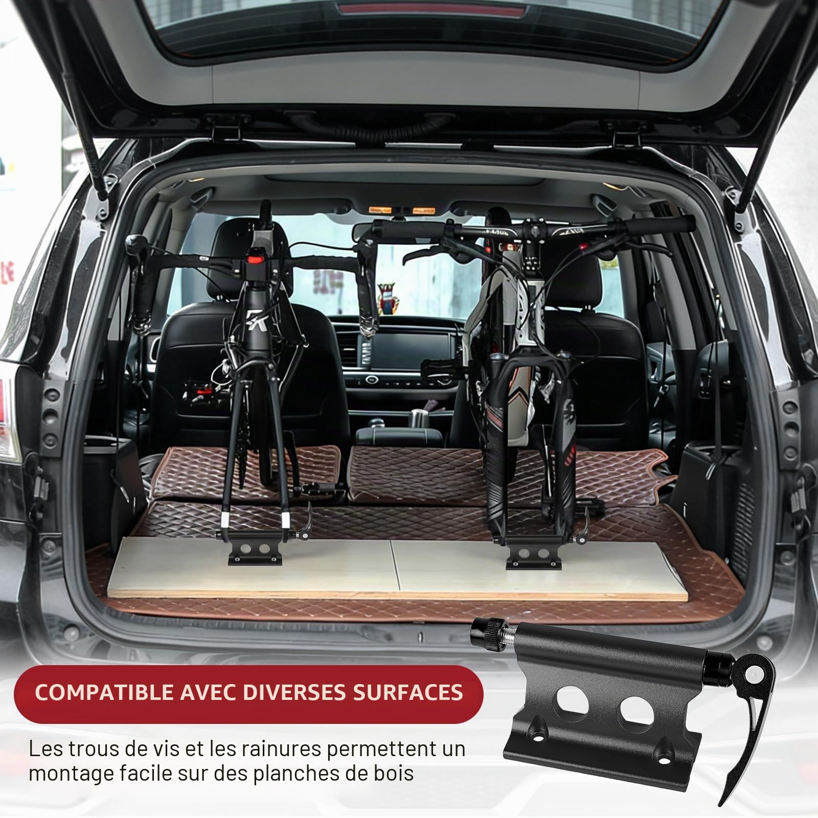 Support de fourche de vélo, fourche avant, clip fixe, en alliage d'aluminium, support de fourche de vélo avec blocage rapide pour camion, SUV, remorque (fermeture rapide)