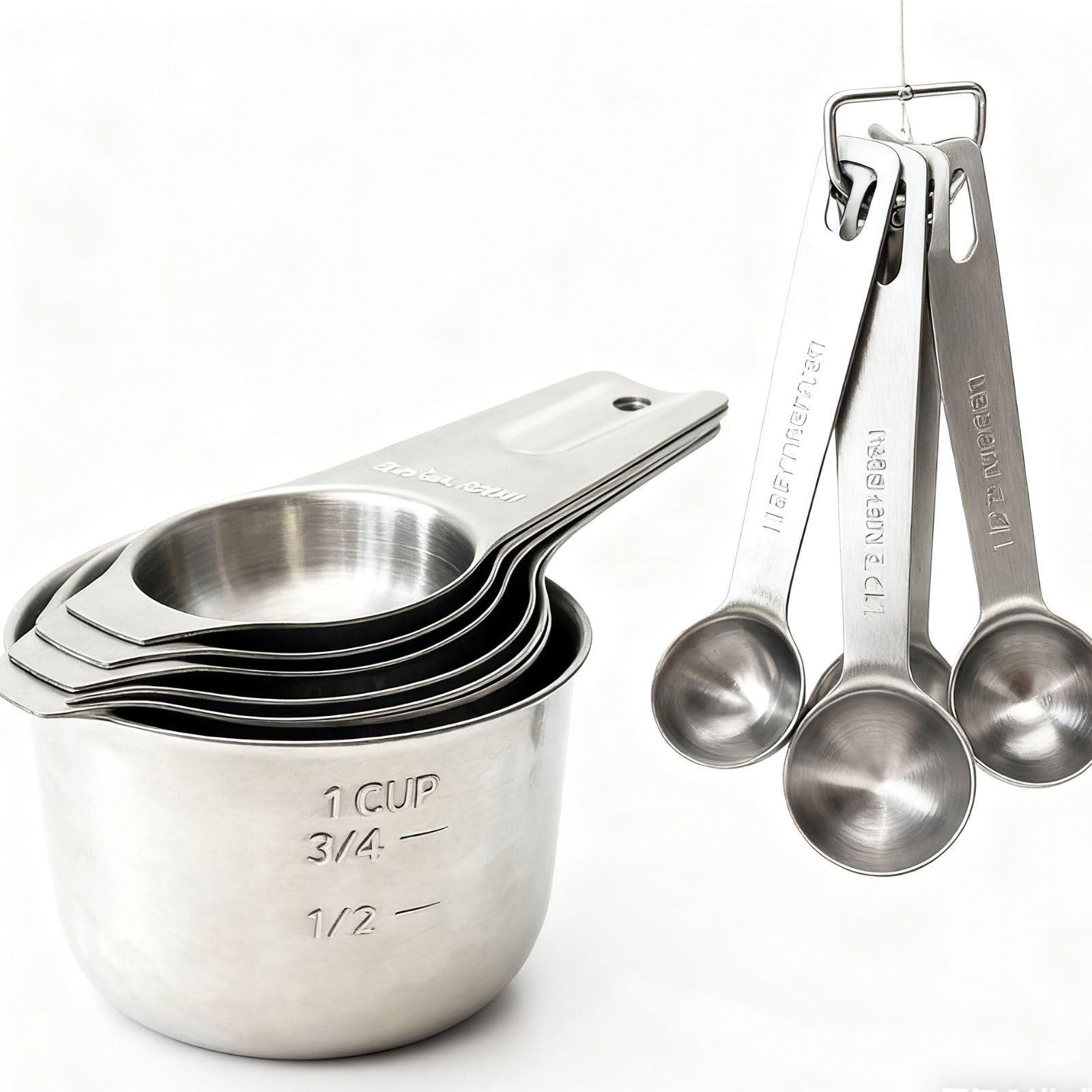 Edelstahl-Messbecher- und Messlöffel-Set mit rundem Anschluss, Küchenmesslöffel und -becher, Küchenwerkzeug zum Kochen und Backen (13-teiliges Set)
