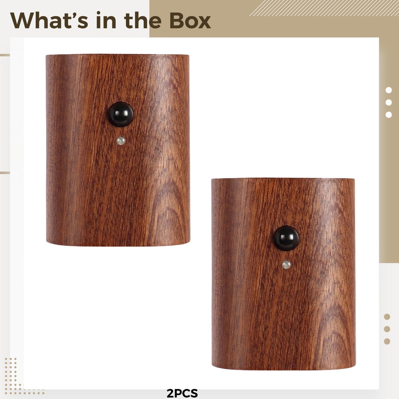 Drewniane lampki nocne z czujnikiem ruchu, bezprzewodowa, ładowana przez USB, 2700-3000 K, ciepłe światło, unikalne słoje drewna, do korytarza, schodów, 2 szt