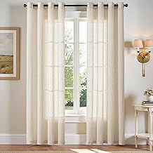 jinchan Natural Linen Curtains 84 Inch Long for Living Room Bedroom, Soft Semi Sheer Farmhouse Window Curtains with Grommets Light Filtering Linen Textured Drapes 7ft Neutral Curtain Panels Set of 2