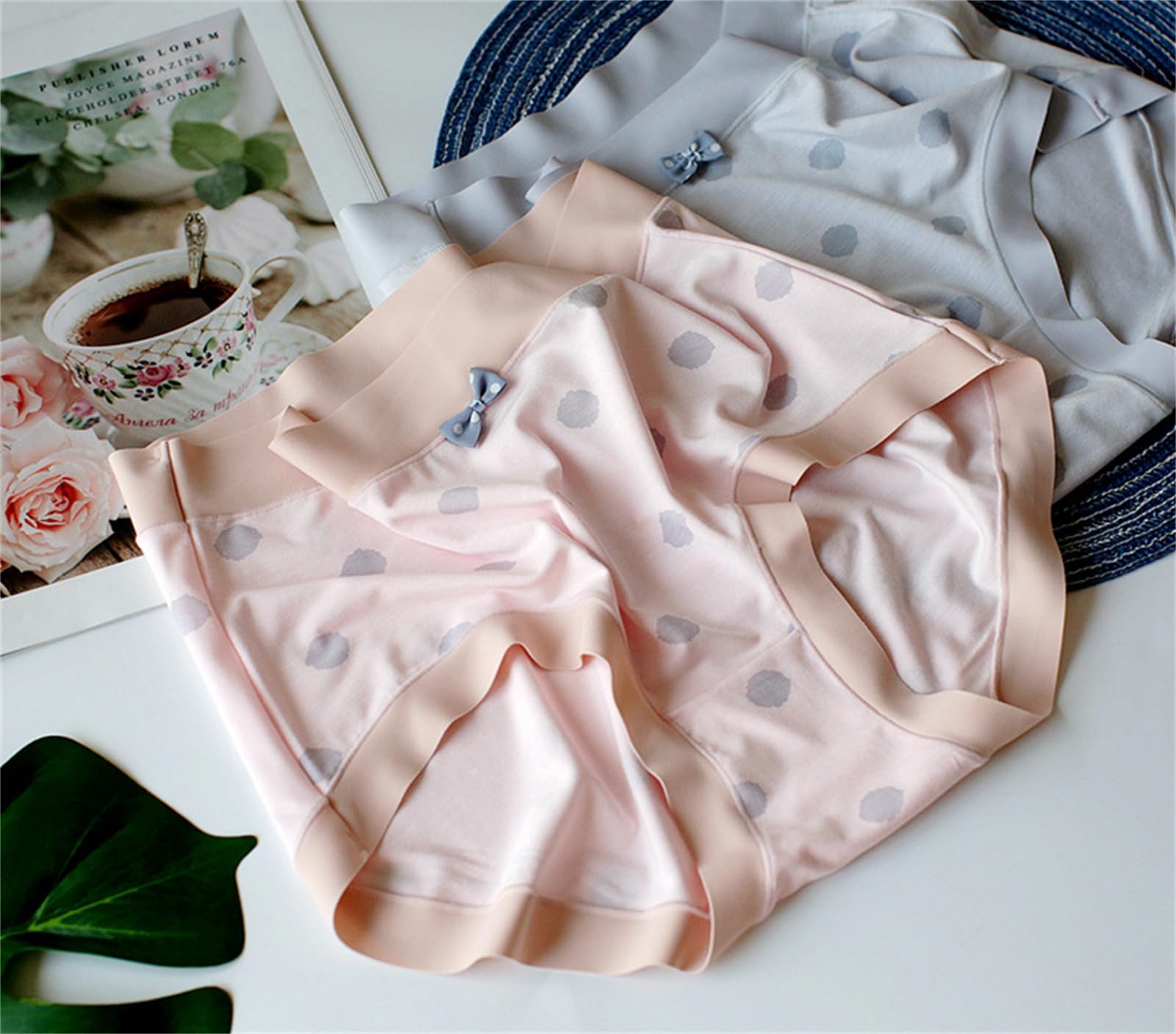 Damen Hipster-Slips Großgröße Mit Hüft-Hug-Hugging-Hochselastik-Polka-Dot-Frauen Mit Mittleren Taisten Modal Cotton Bow Slips 3 Packs