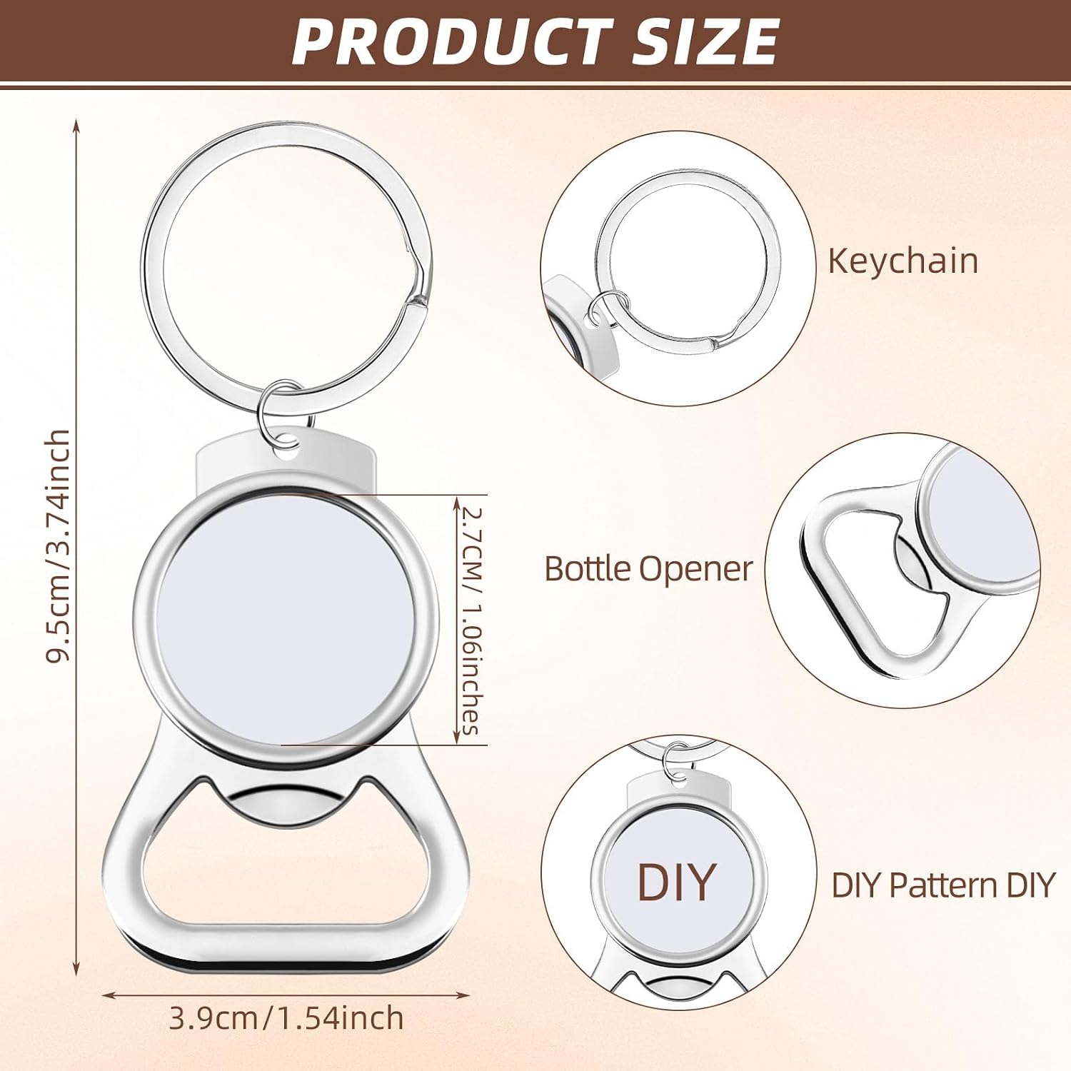 Bokon 60 Pcs Sublimation Blanks Keychains Metal Bottle Opener Keychains Transfer Sublimation Key Rings for Photos (3.74 x 1.54 Inches)