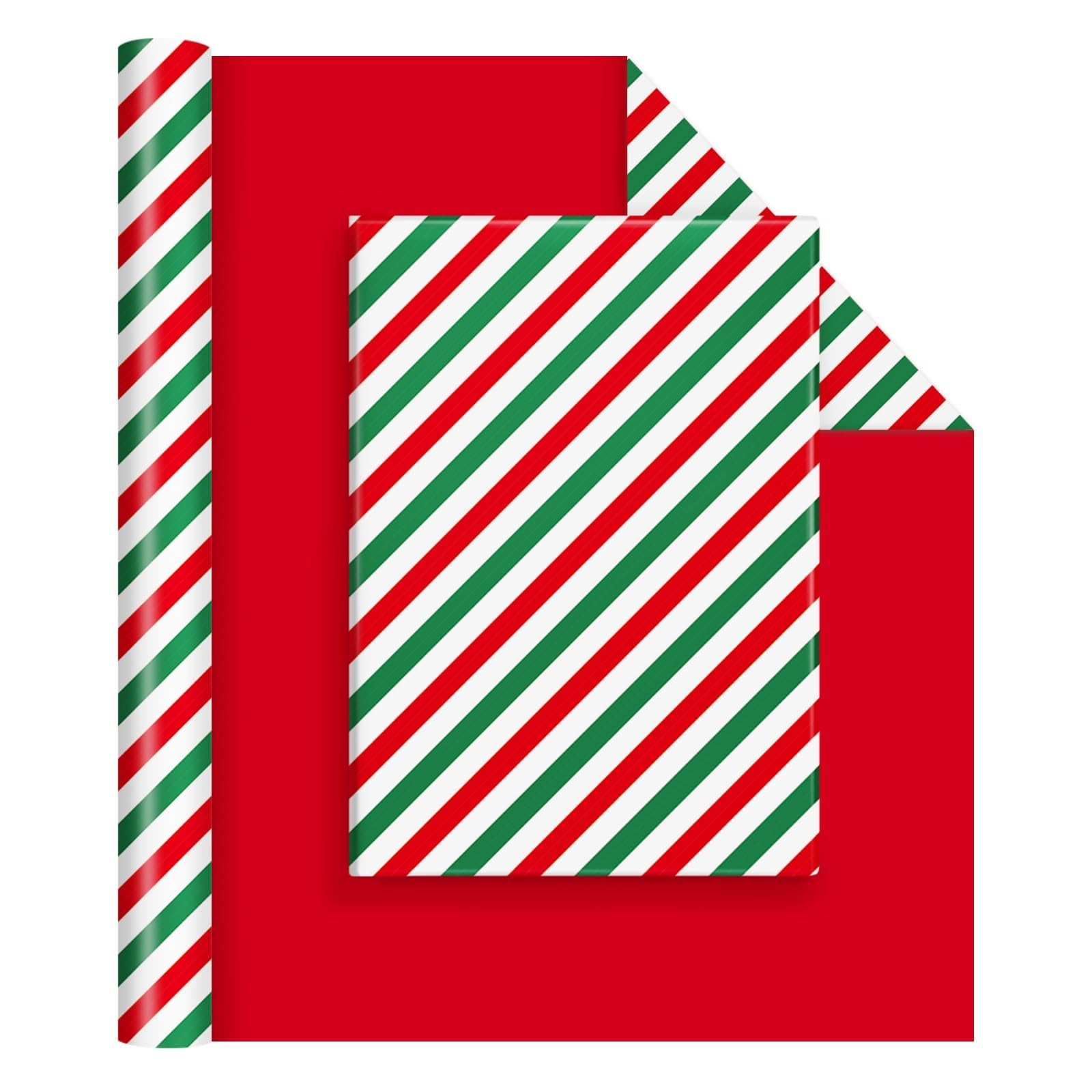 WERNNSAI 1 Roll Red Striped Xmas Wrapping Paper 43x10m Reversible Gift Wrap โ image 1