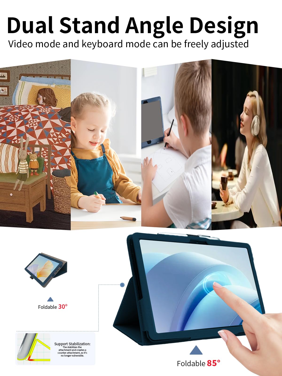 Étui Tablette DOOGEE U13 13 Pouces - Cuir PU, Dragonne - Protection Complète, Design Mince - Noir