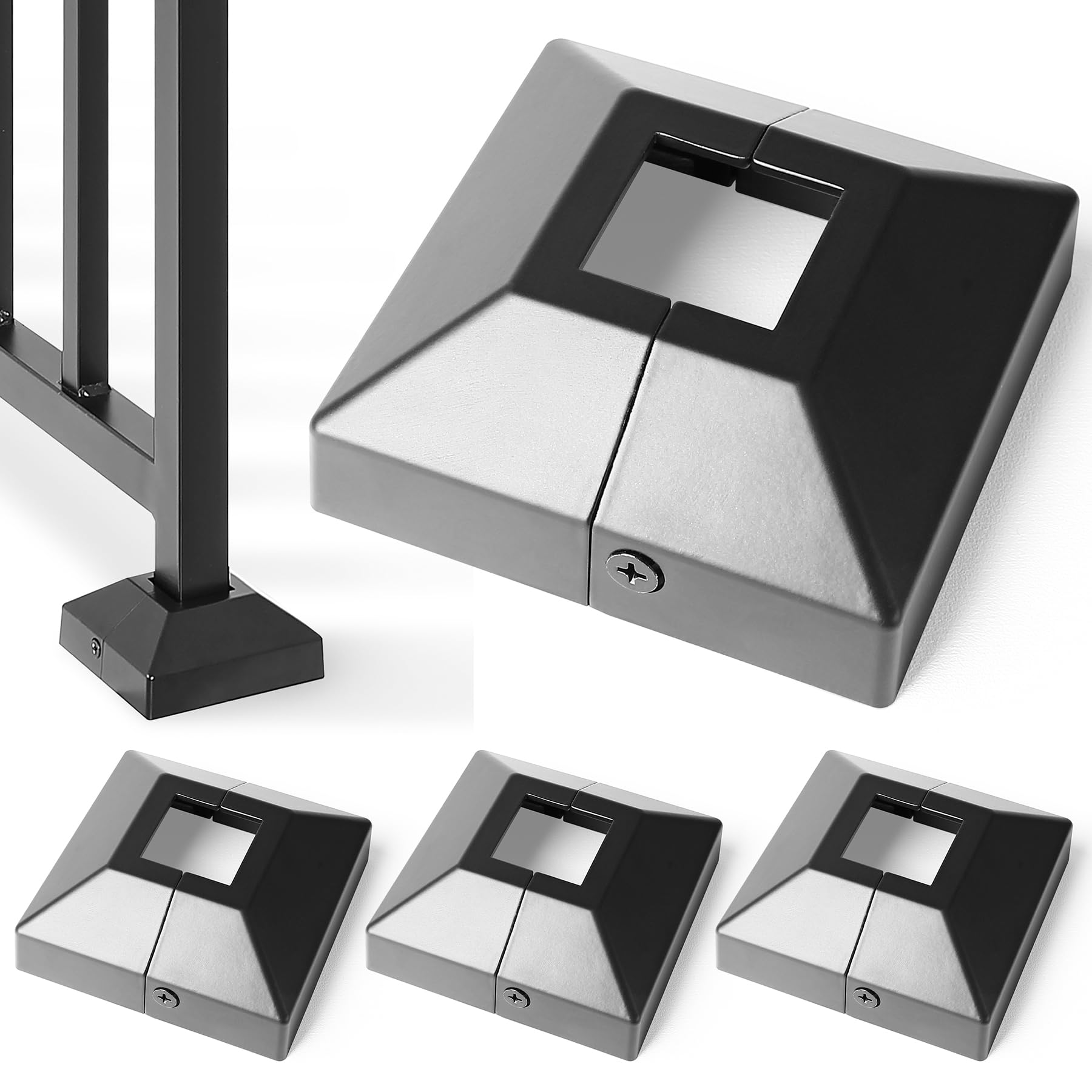 Brukid 1.25" Split Type Post Skirt for Indoor/Outdoor Iron Deck Railing, Stair Post Base Decorative Covers (4Pack-Black)