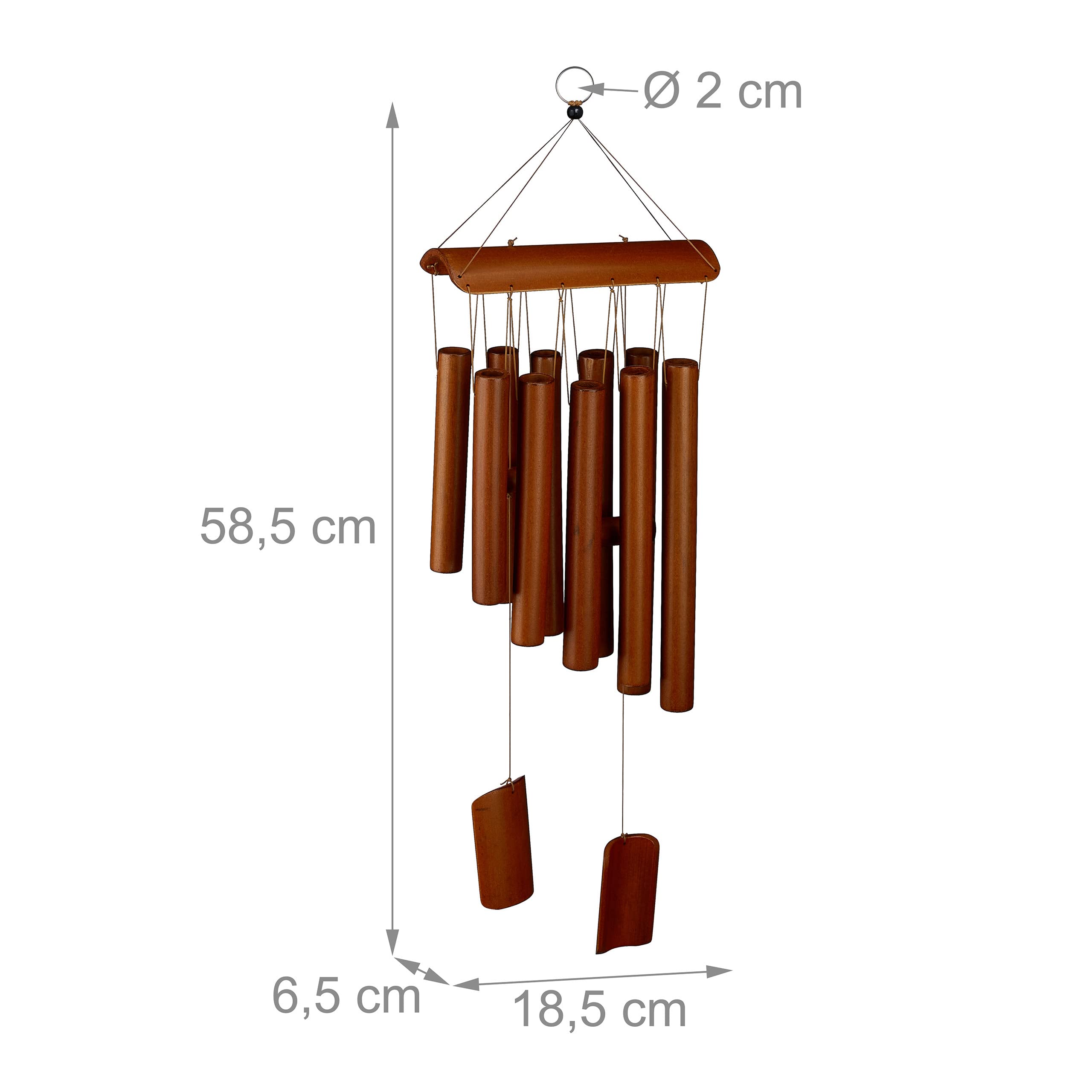 Relaxdays Campane a Vento, Canne in bambù, Campanelli Scacciapensieri per Balcone e Giardino, HxL: 58,5x18,5 cm, Marrone