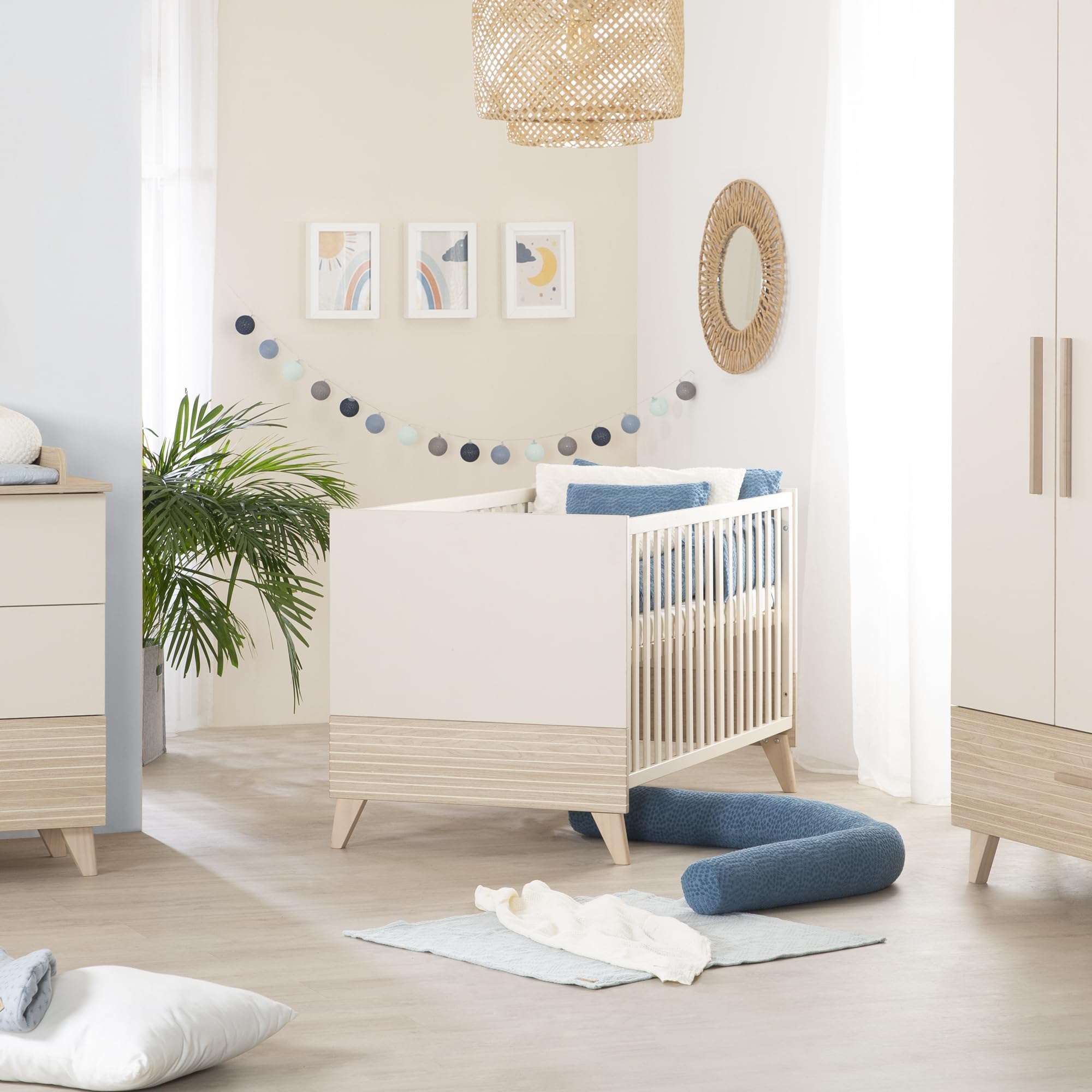 roba Cuna Sidney 70x140 cm – Cuna evolutiva con patas de madera maciza – Altura regulable – Convertible en cama junior – Beige