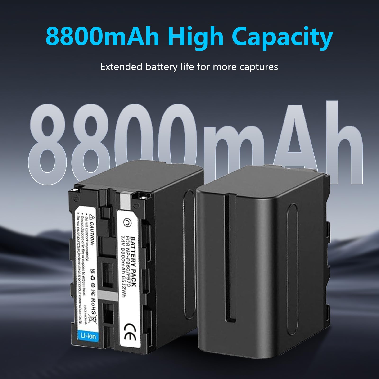 2 Stück NP-F970 8800mAh Ersatzakku Dual USB Schnellladegerät Kompatibel mit Sony NP-F960 NP-F950 NP-F930 NP-F550 NP-F570 NP-F750 Batterien, für Handycams, Feldmonitor, Videolicht