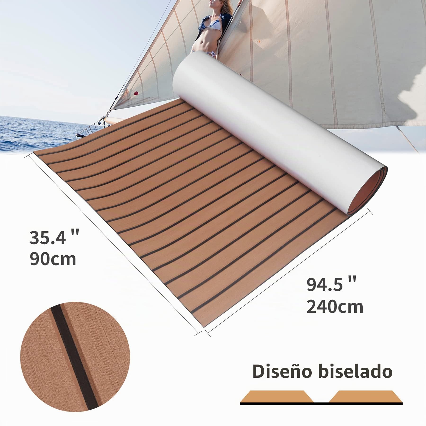 Espuma Teca Marina Suelo para Yates, Barcos, Caravanas, Autocaravanas, etc. EVA Autoadhesiva de Bricolaje Hecha de Pisos de Madera de Teca, Antideslizante, Saludable y Sin Sabor（Marrón）