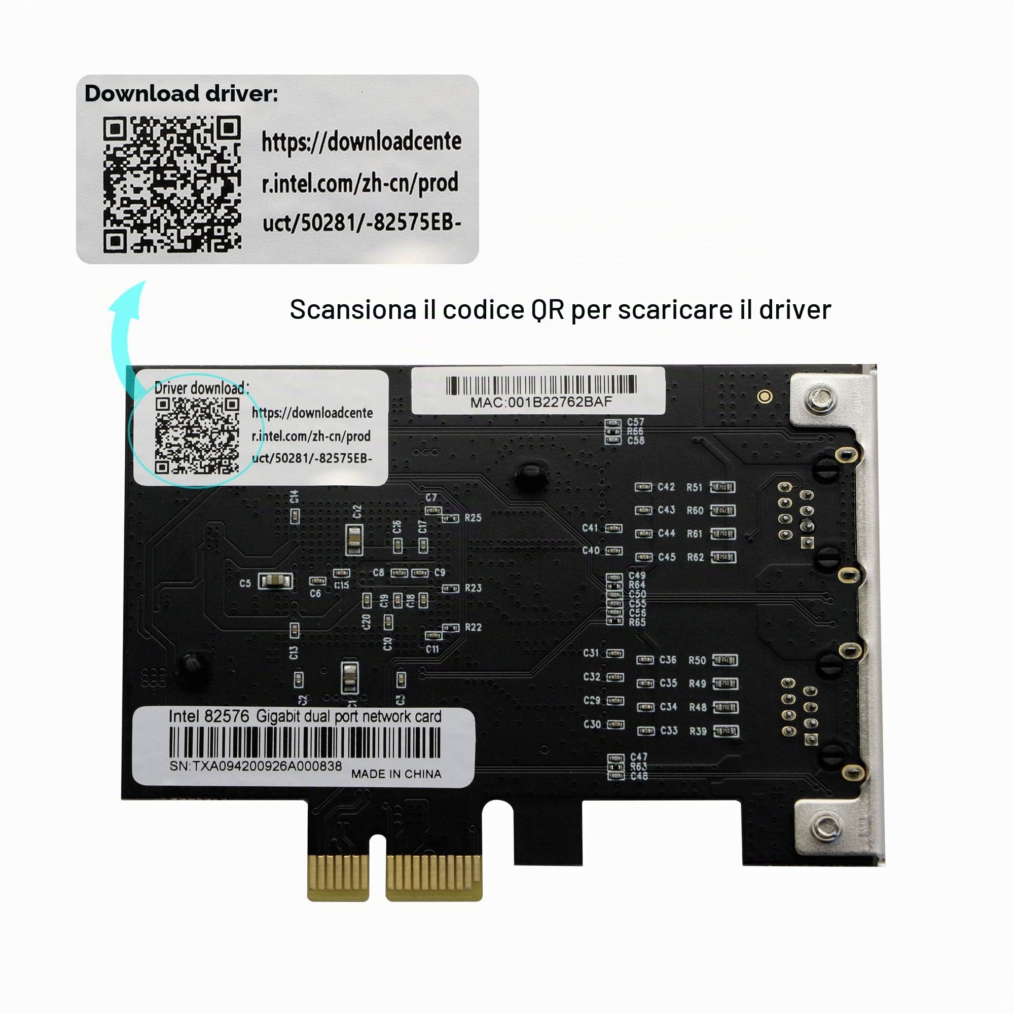 Scheda convergente PCI-E x1 di Gigabit Ethernet a doppia porta, adattatore del controller dell'interfaccia di rete di 2X RJ45 Gigabit,stazioni di lavoro, server, con staffa a basso profilo.