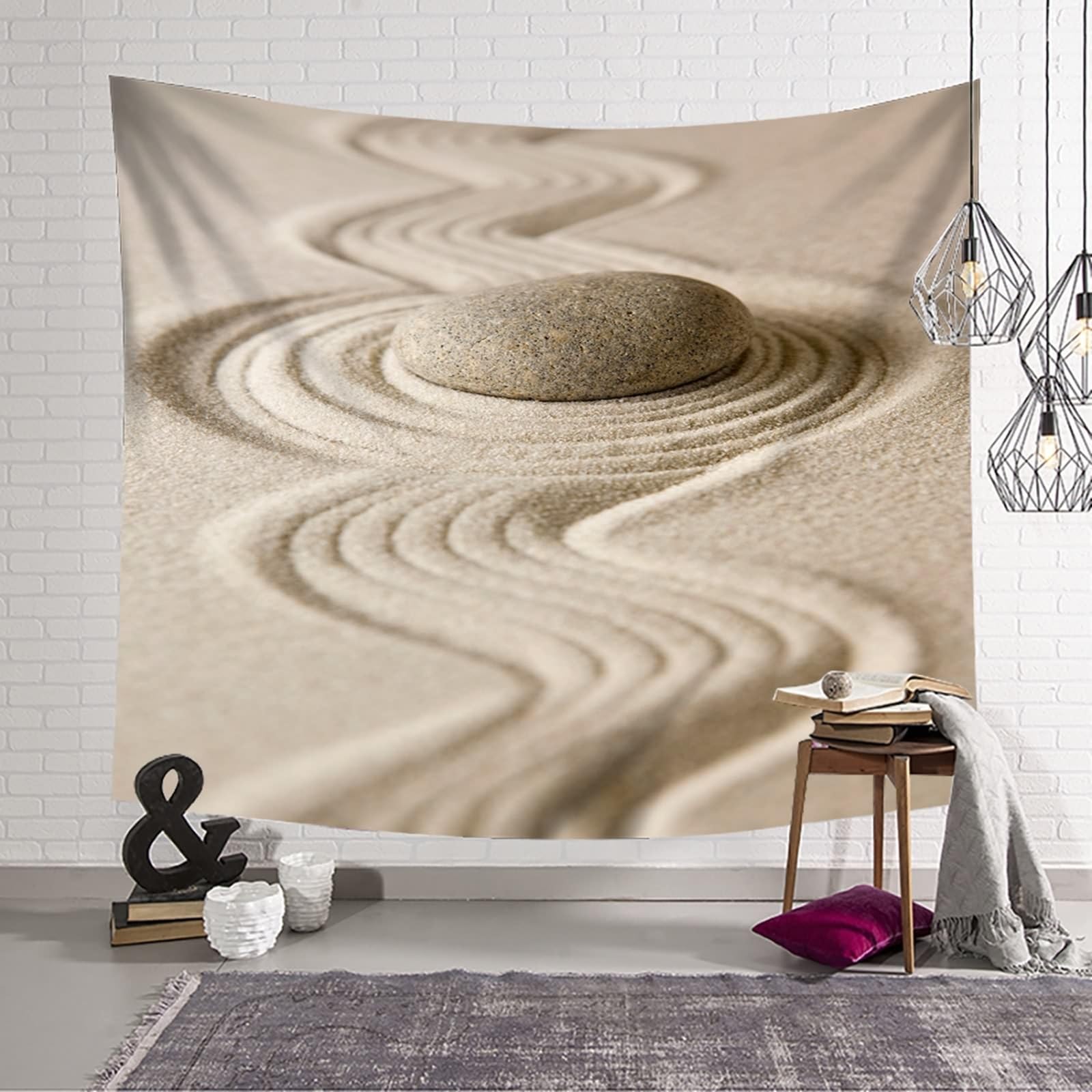 Tapiz grande para colgar en la pared, color beige, arena y piedra, microfibra, 260 x 240 cm (ancho x alto)