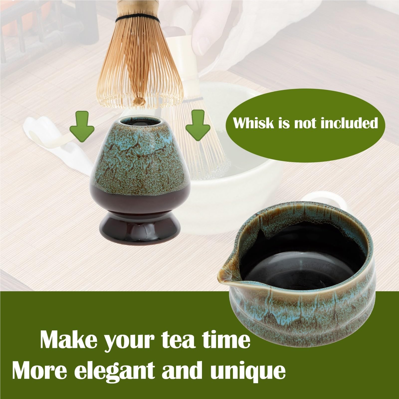 Matcha-Tee-Set Keramik-Matcha-Schüssel Und Schneebesen-Set, Robust, Elegant, Leicht Zu Reinigen, Matcha-Rührschüssel-Set, Hitzebeständig, Tee-Set(Kiln turns blue)