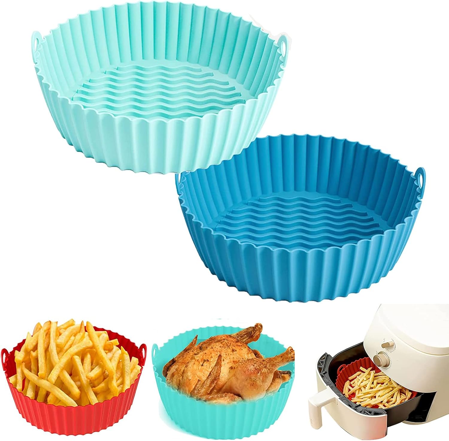 8.5Inch Silicone Air Fryer Liners Reusable with Handle 2PC