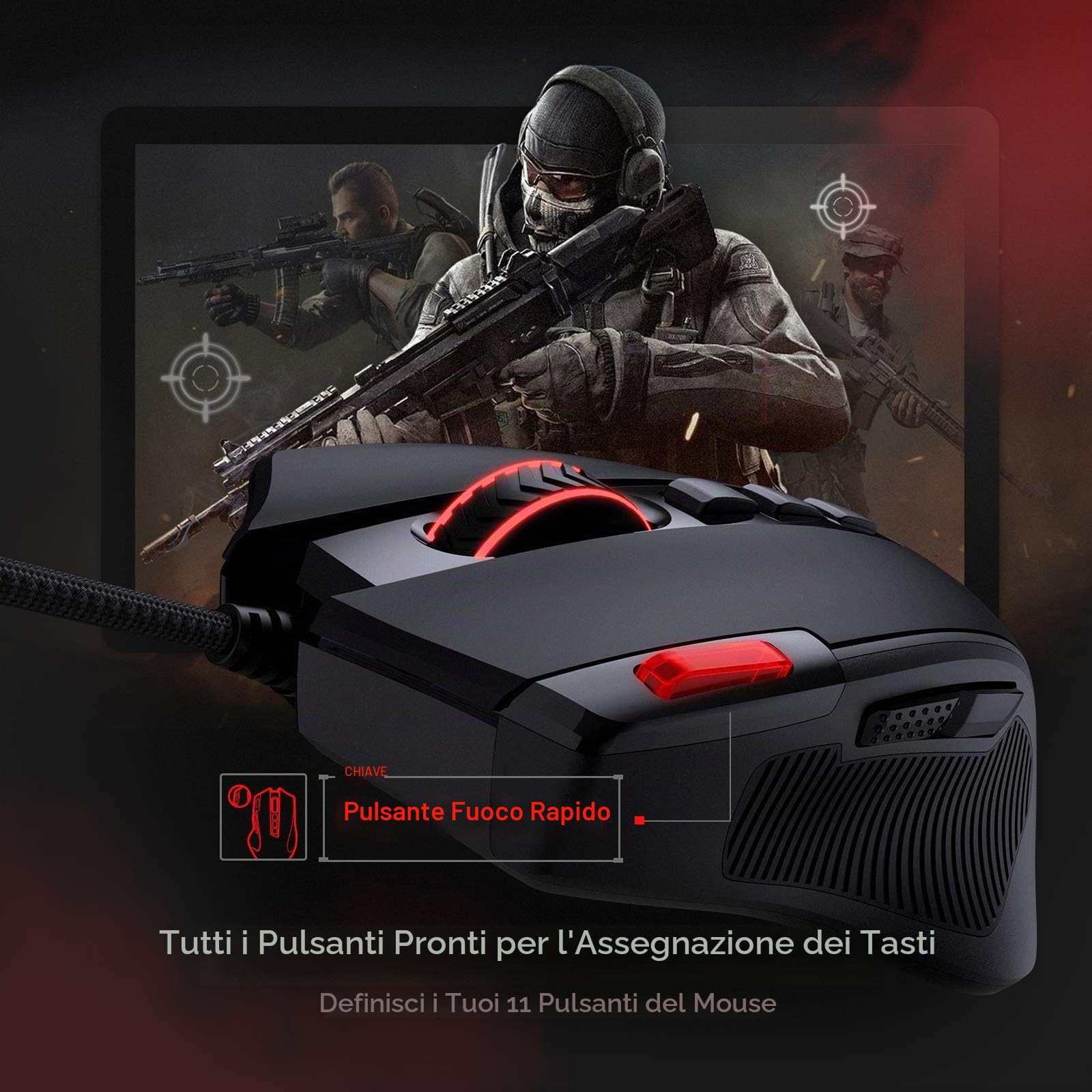 Redragon M612 Predator RGB Gaming Mouse 8000DPI Mouse ottico cablato con 11 pulsanti programmabili e 5 modalità di retroilluminazione, software supporta Keybinds Rapid DIY