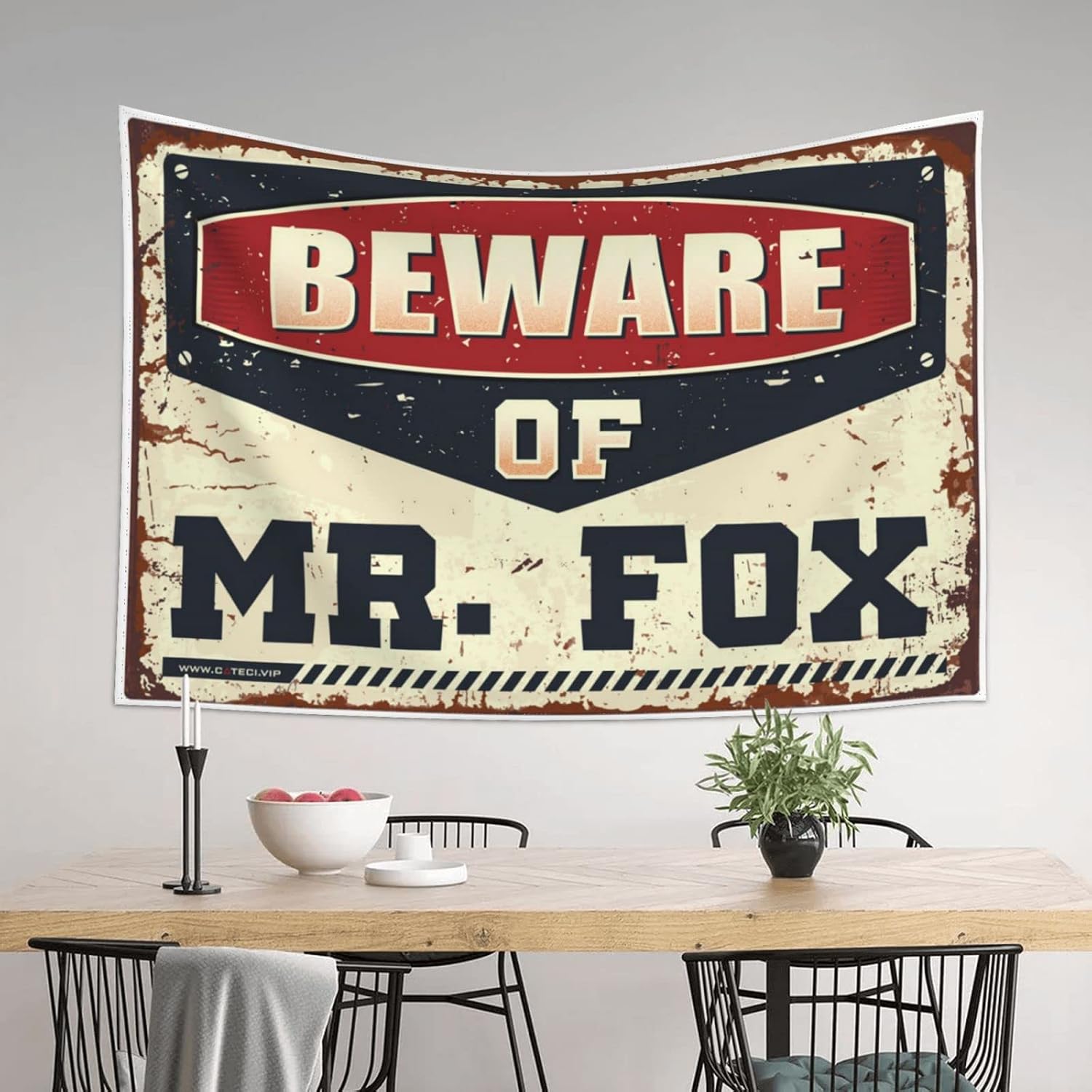 Funny Tapestry Beware of Mr. Fox Tapestry Room Door Decor Tapestry for Wall(75X100CM) image 3