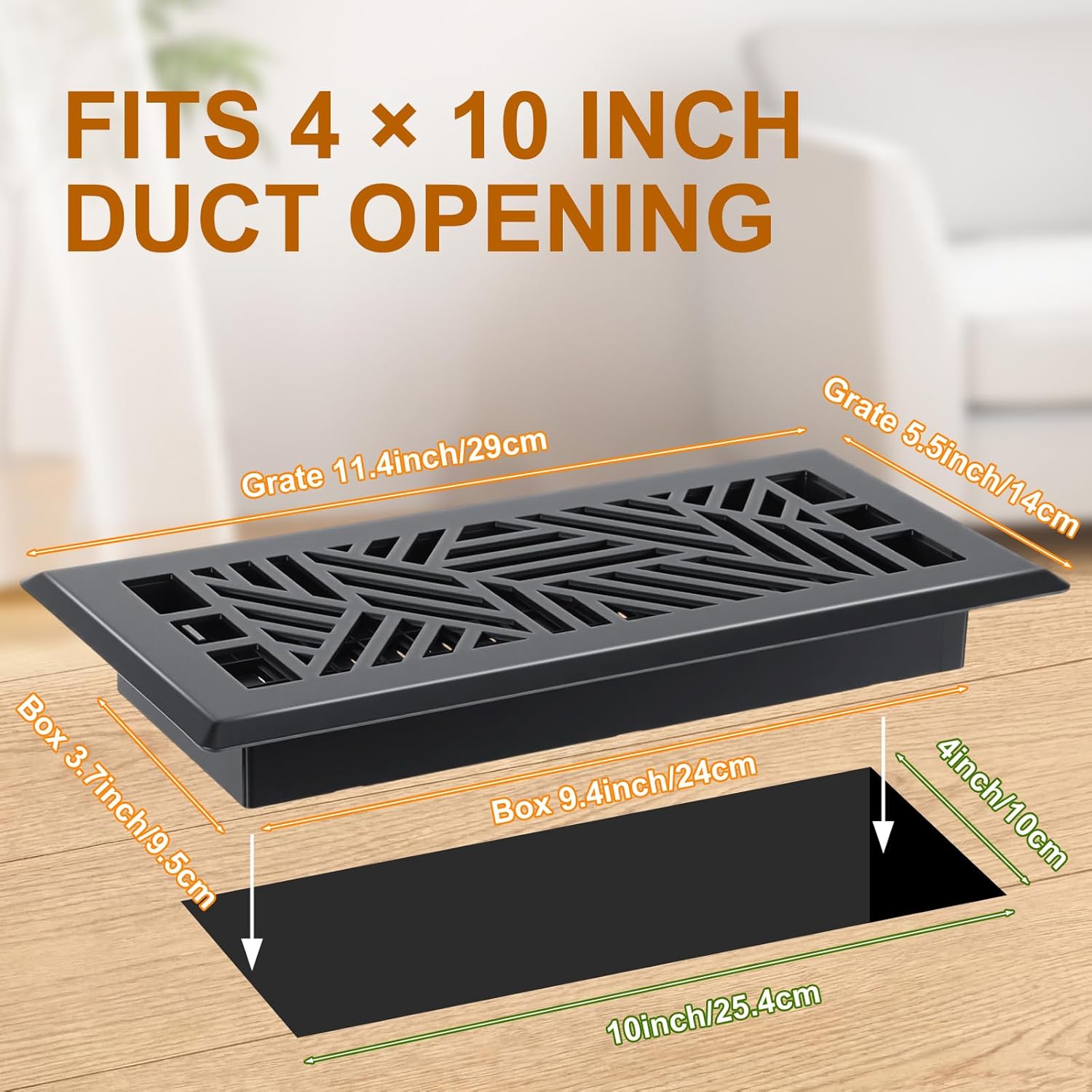 10 Pcs 4 x 10 Inch Heavy Duty Floor Registers 300lbs Carbon Steel Walkable Floor Vent Covers Easy Adjust Airflow Vents Decoration for Home Heater Air Grilles Vents Supply(Black)