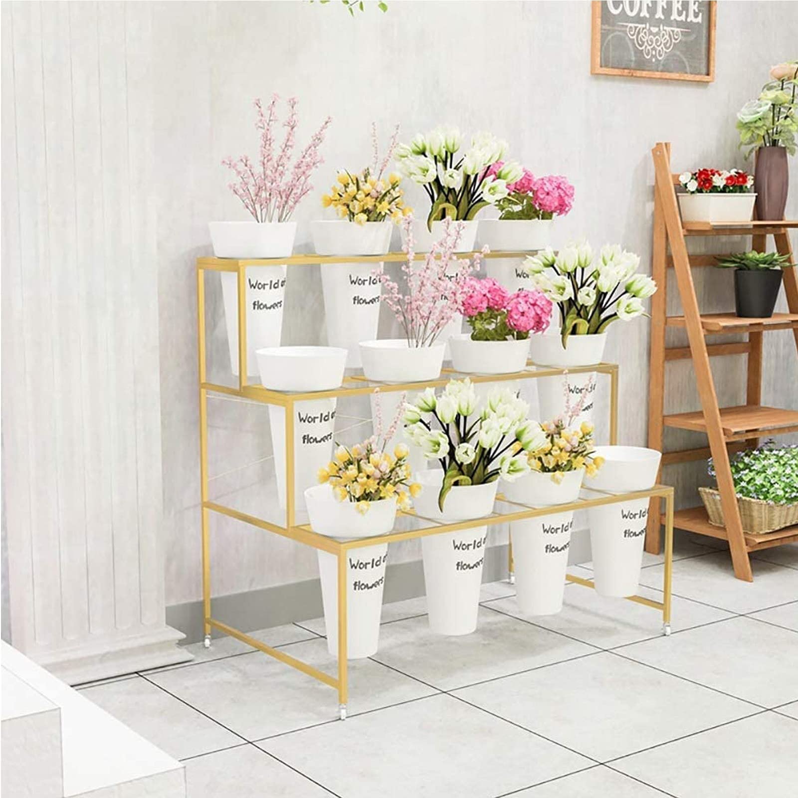 Amazon.co.jp: フラワーディスプレイスタンド 12個の花バケツ付き、3段