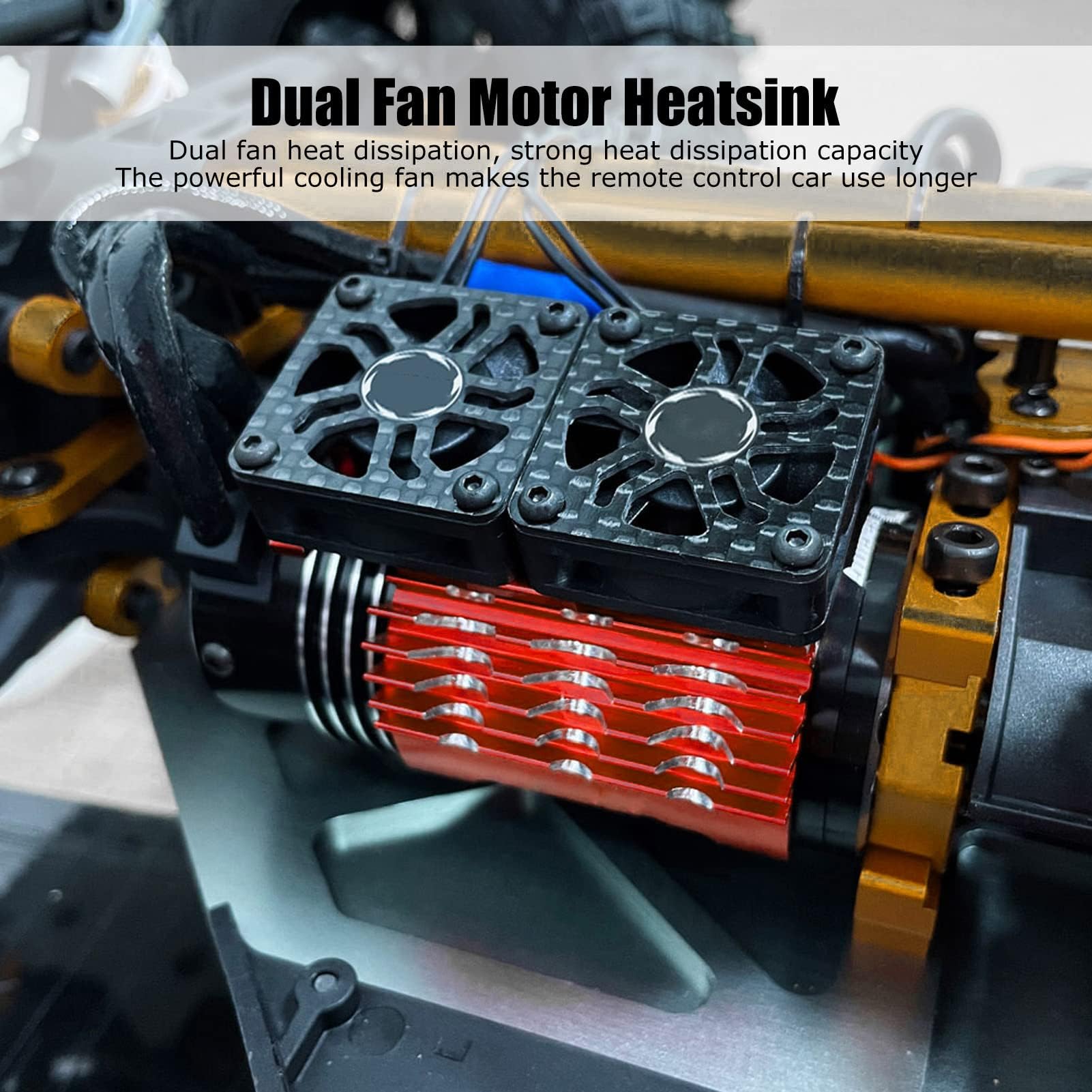 55/56/58mm RC Auto Motor Kühlkörper Lüfter Dual Fan Motor Kühlkörper Kühler für 1/5 RC Auto 8,4V 16000RPM(Orange) RC -Automodellzubehör