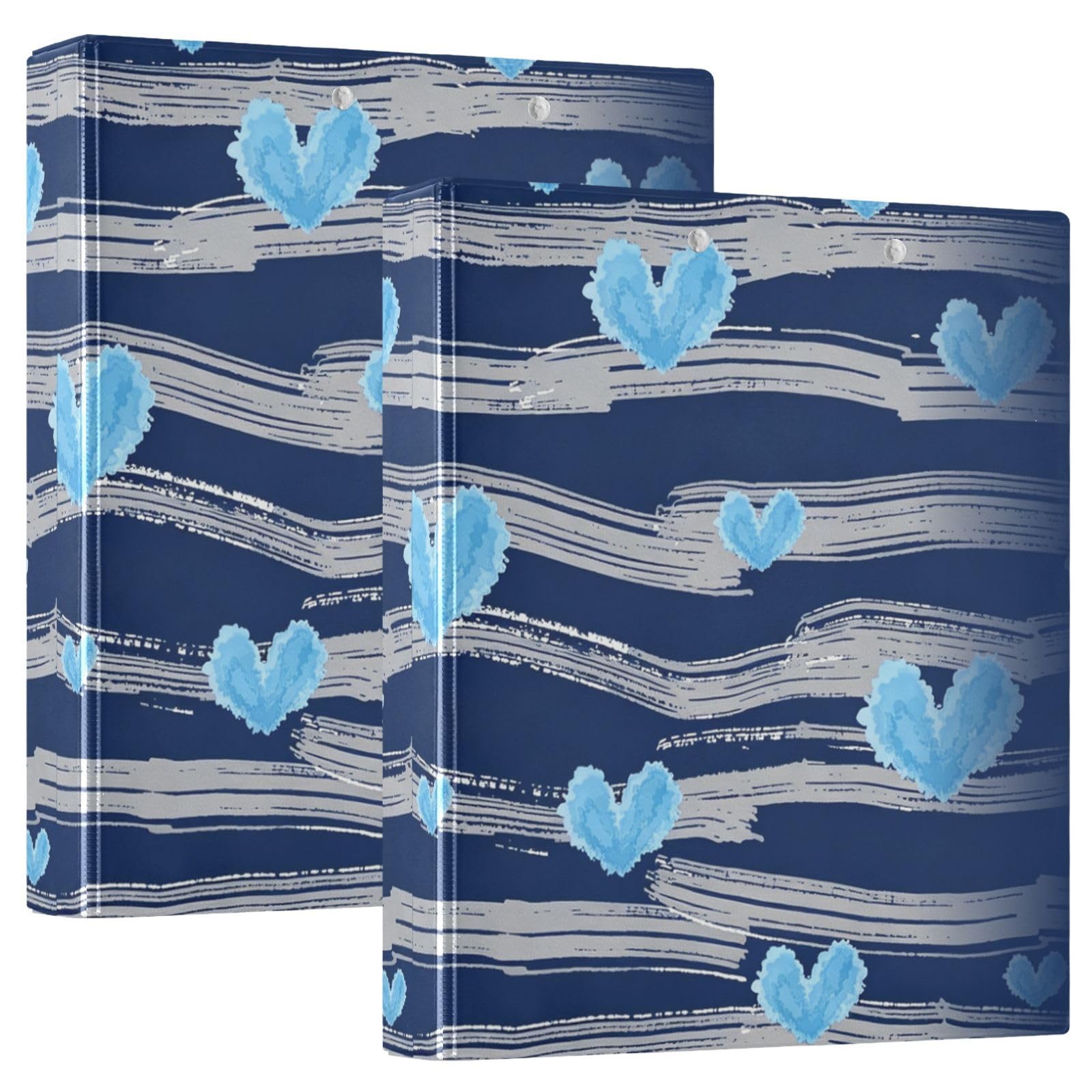 Raccoglitore per materiale scolastico da 3,8 cm, blu a righe blu a cuori