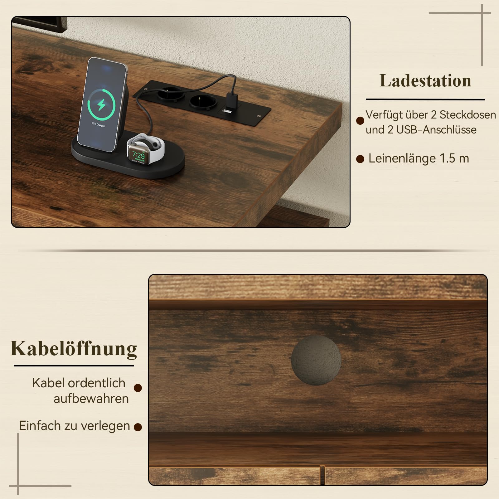 TV-Schrank,166cm TV Lowboard mit 2 Schiebetüren und 2 Schubladen,Fernsehschrank für TVs bis 70 Zoll,Fernsehtisch mit integriertes Kabelmanagement,TV Board,Fernsehschrank für Wohnzimmer,Vintagebraun