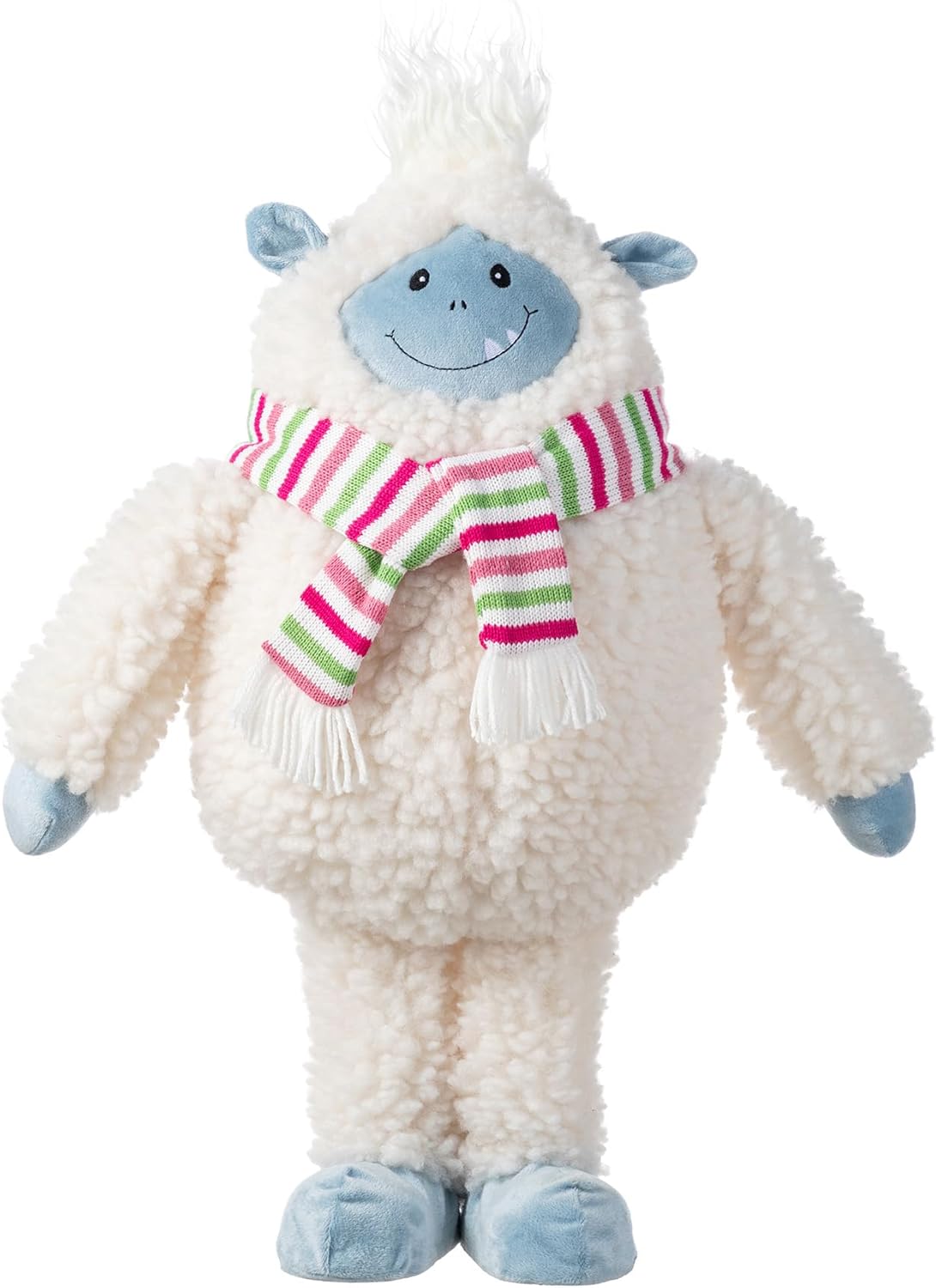 Glitzhome 22" H Fabric Plush Yeti Ornaments, Christmas Standing Snowman Decorations with Red and Green Striped Scarf for Tabletop Fireplace Window Shelf Indoor Holiday Decor