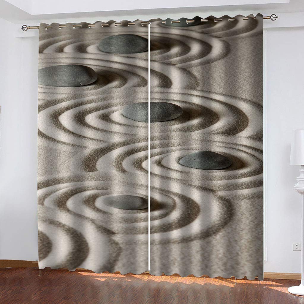 Rideau salon occultant thermique motif galets de plage 3D pour chambre d'enfant 234x230cm