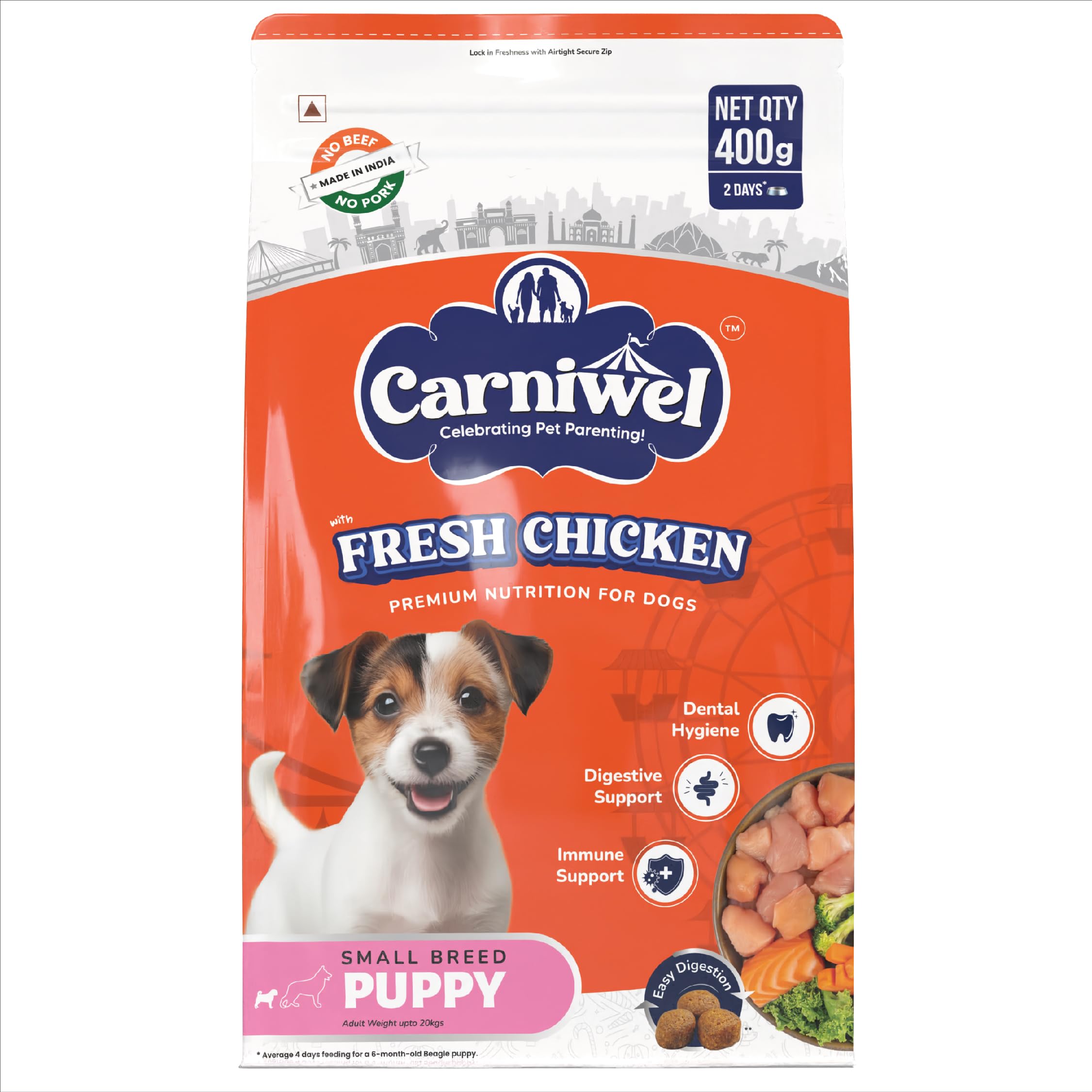 Carniwel Dry Dog Food with Fresh Chicken | Natural Ingredients for Healthy Muscle & Bone | Highly Palatable | Boosts Skin & Coat Health | Tailored Premium Nutrition for Small Dogs, Puppy, 400gm (B0D8P76MN2) Amazon Price History, Amazon Price Tracker