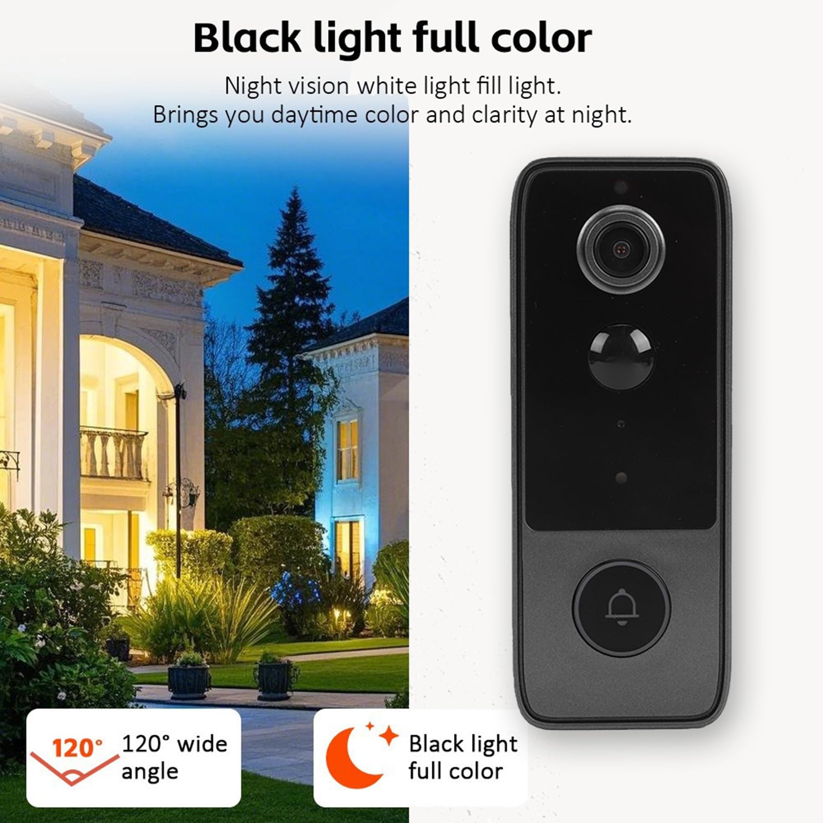 Timbre con Vídeo Inteligente, Timbre con Vídeo WiFi, con Inalámbrico con Visión Nocturna en Color Full HD, Conversación Bidireccional para Seguridad del Hogar