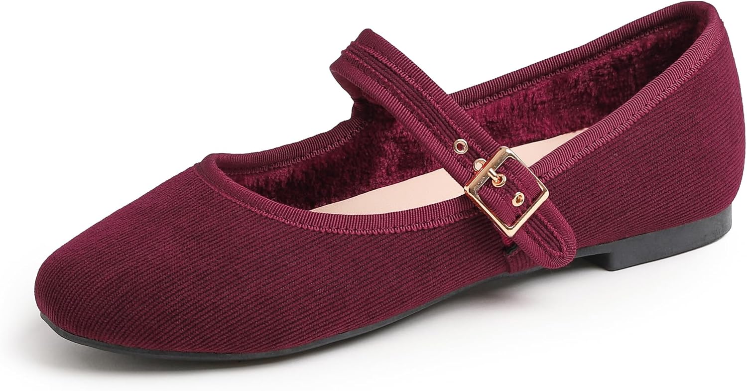Burgundy Corduroy Mary Jane With Short Plush
