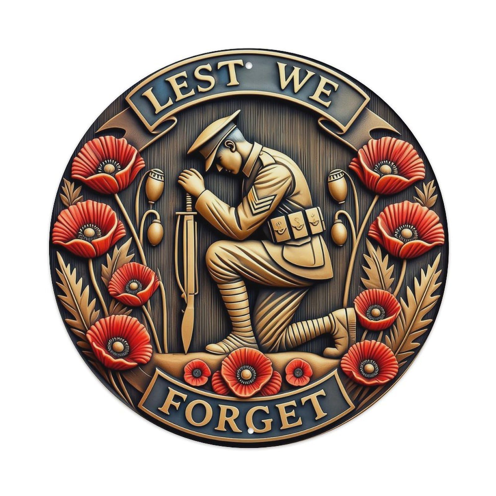Papient Vintage Lest We Forget Poppy Soldier Round Tin Sign Metal Sign Home Bar Garden Indoor & Outdoor Wall Decor Retro Metal Poster 8X8 Inch