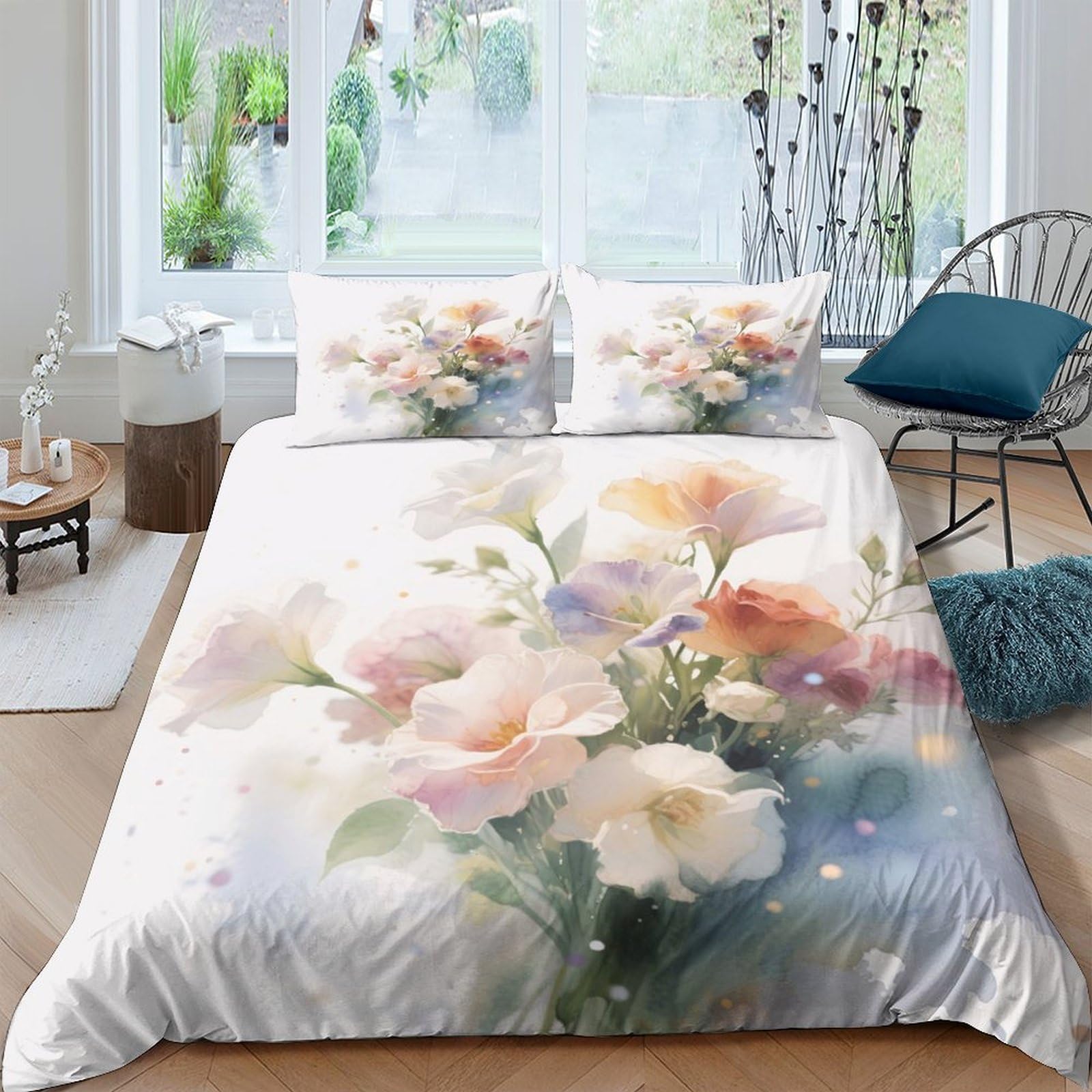 Ctjqhvkz Style-8 3D Printed Watercolor Floral Fitted Sheet Microfiber Soft Pastel Blossom Mattress Cover For Bedroom Guest Room Decor Single（135X200cm）