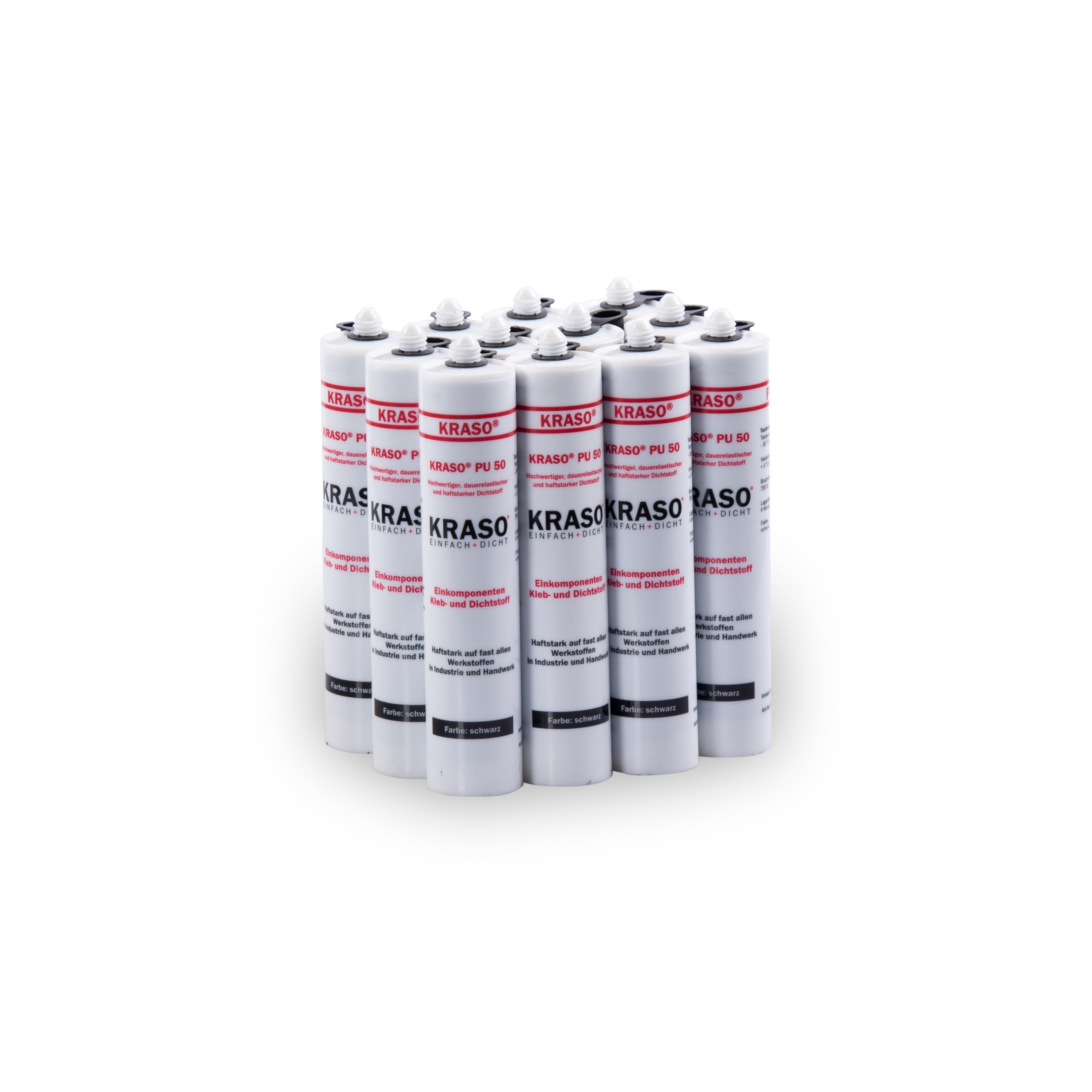 KRASO® PU 50 - Mastic adhésif élastique en permanence - Forte adhérence - Pour la fixation de brides de film pour surfaces humides et sèches - Colle de montage (12 pièces)