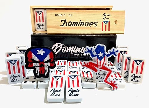 Juego de dominó de Puerto Rico Regalos El juego de dominó puertorriqueño Double six estilo Boricua viene con bandera de relaciones públicas