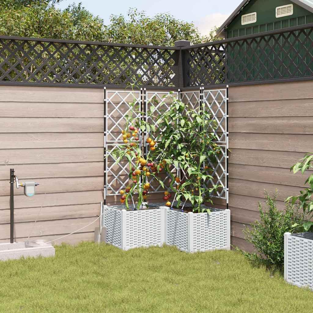 Lot de 3 pots de fleurs de jardin en plastique - Blanc - 80 x 80 x 142 cm - Design avec système d'arrosage pour jardin et terrasse - Élégant pot de fleurs et herbes