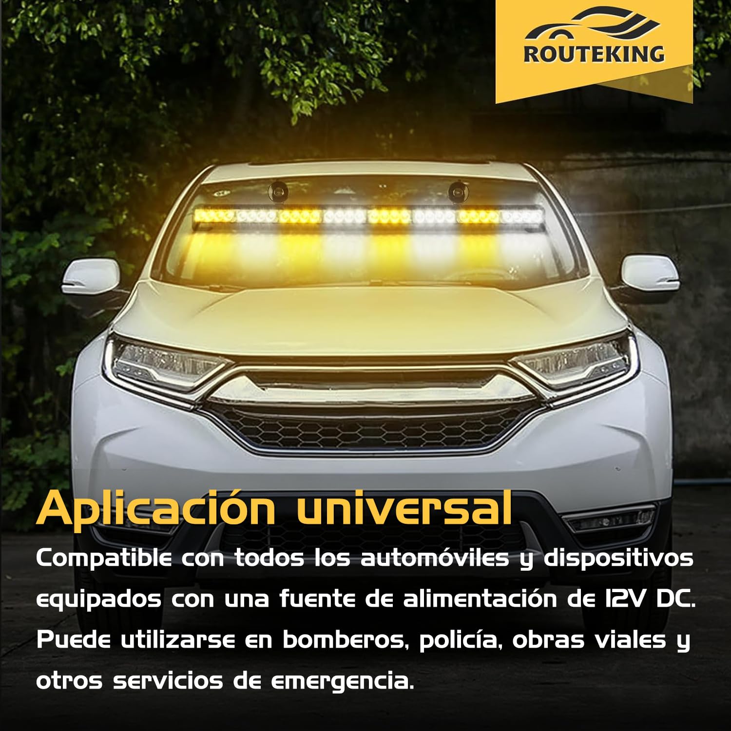 Barra LED de Emergencia Estroboscópica 12V, 35,5 Pulgadas con 32 LEDs, 13 Modos Flash, Luz de Advertencia IP65 para Coche, Camión y Vehículo de Asistencia en Carretera Ámbar Blanco