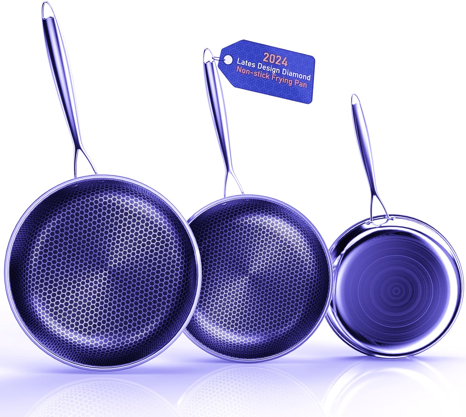 Set di padelle antiaderenti ibride, set di 3 padelle da 26, 28 e 30cm, manico Stay-Cool, senza PFAS, adatto a tutti i tipi di piani cottura, compresi quelli a induzione (YU4)