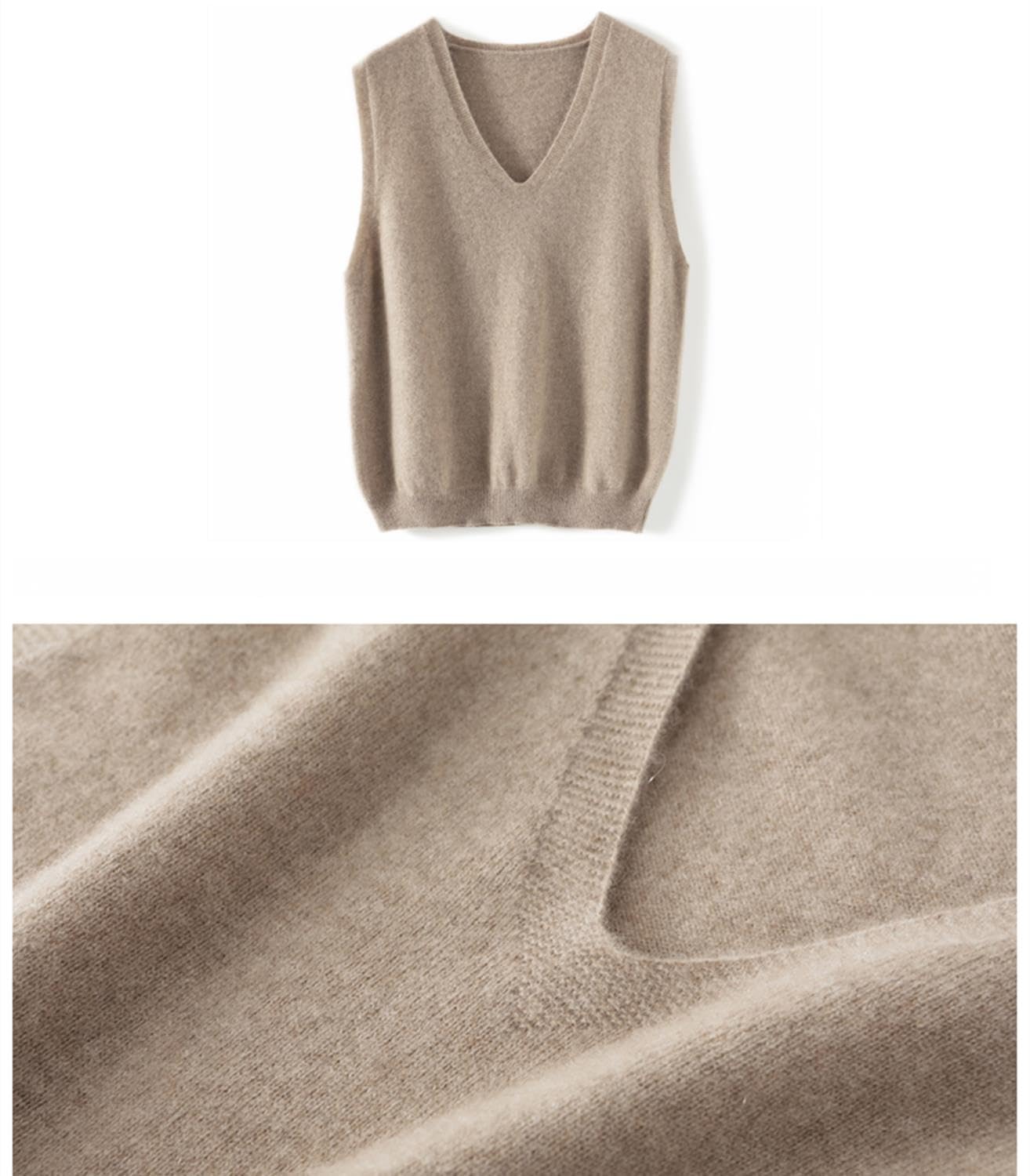 Pull en tricot à col en V pour femme, 100 % laine mérinos, léger, sans manches, gilet basique court
